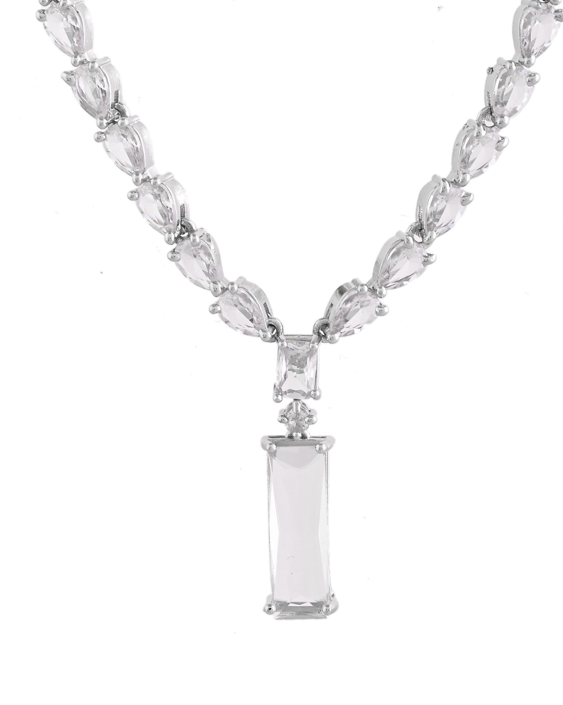 VOJ Silver Plated White Stone Studded Necklace Set | Swadesiicart