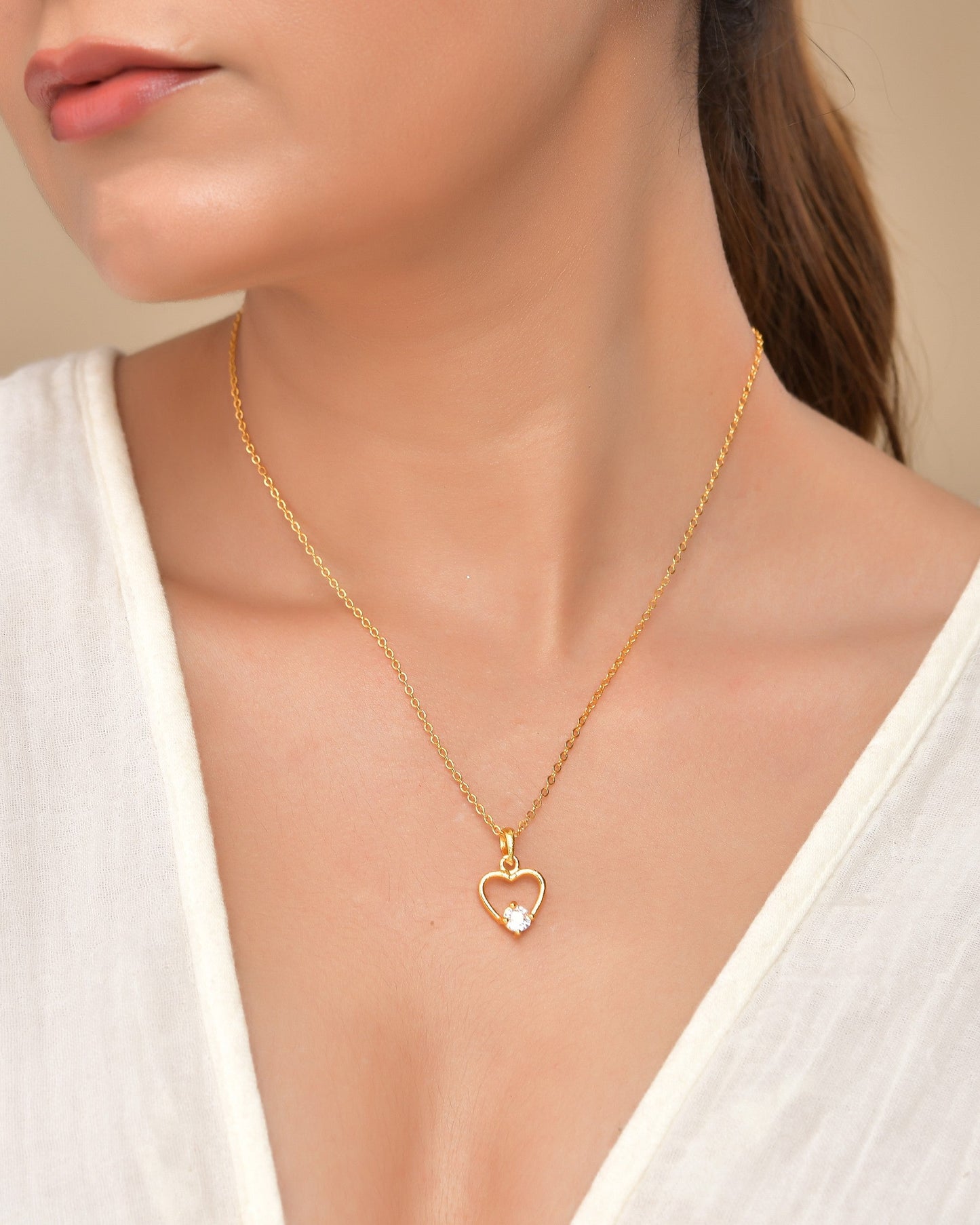 VOJ Gold Polished Stainless Steel Chain With Stone Studded Pendant - Swadesiicart