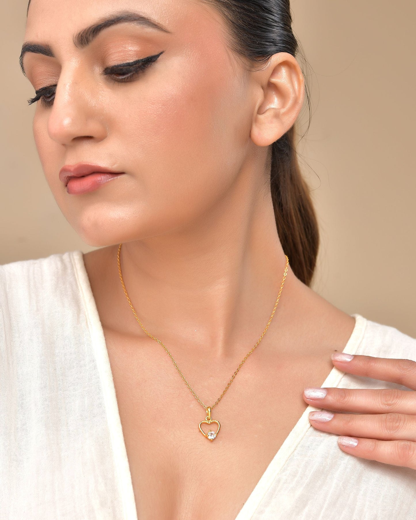 VOJ Gold Polished Stainless Steel Chain With Stone Studded Pendant - Swadesiicart