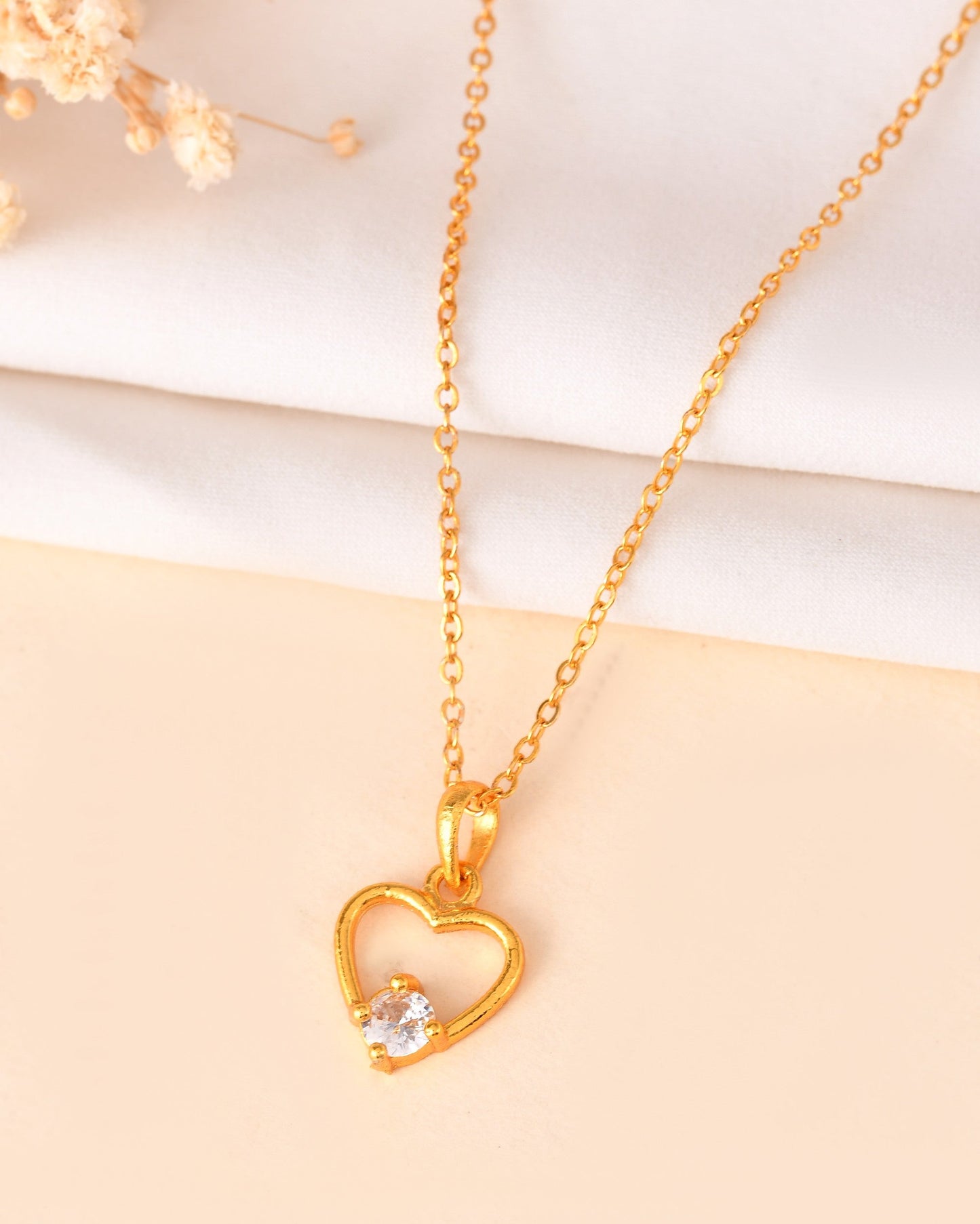 VOJ Gold Polished Stainless Steel Chain With Stone Studded Pendant - Swadesiicart