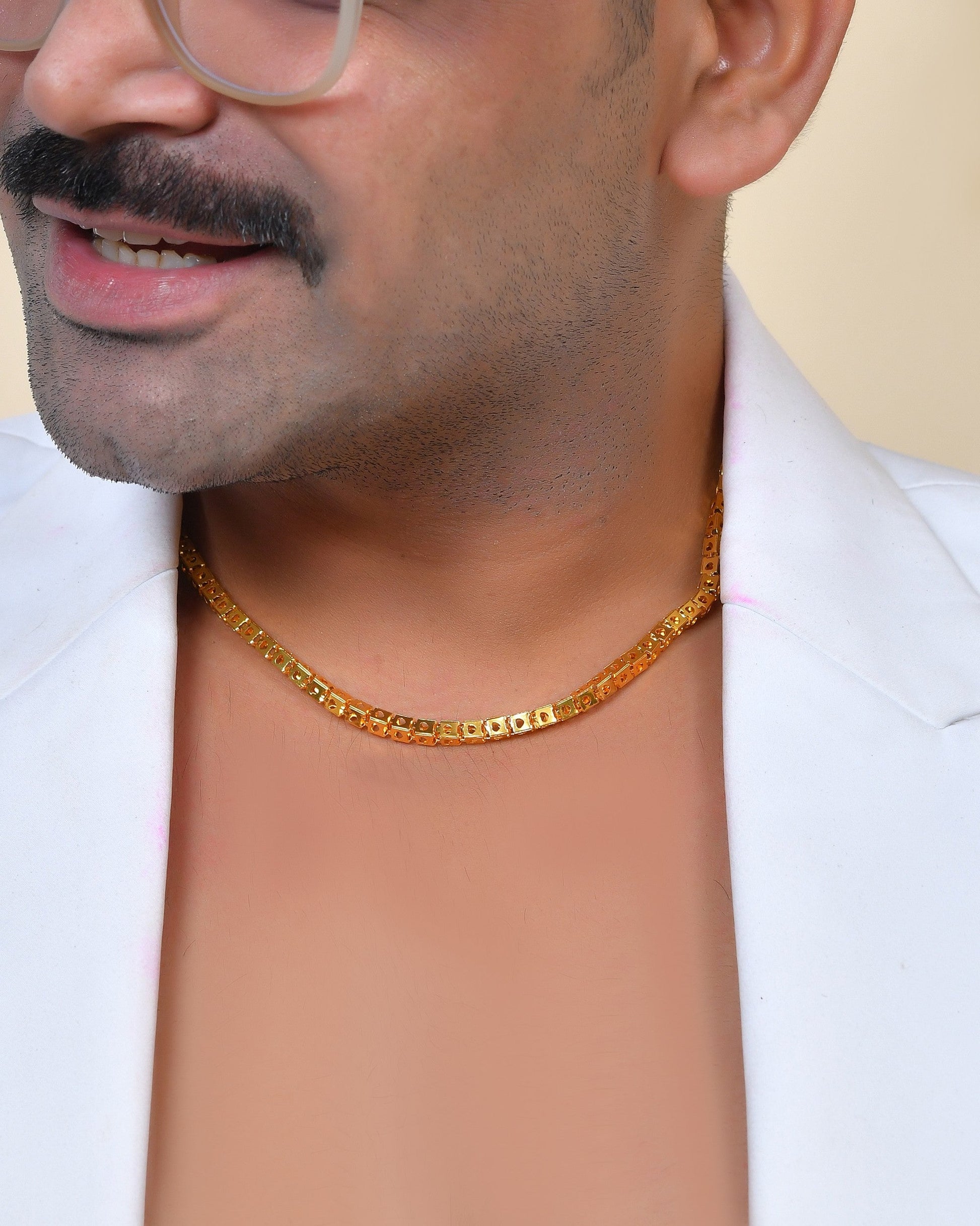 VOJ Men Stainless Steel Gold Polished Square Shaped Chain - Swadesiicart