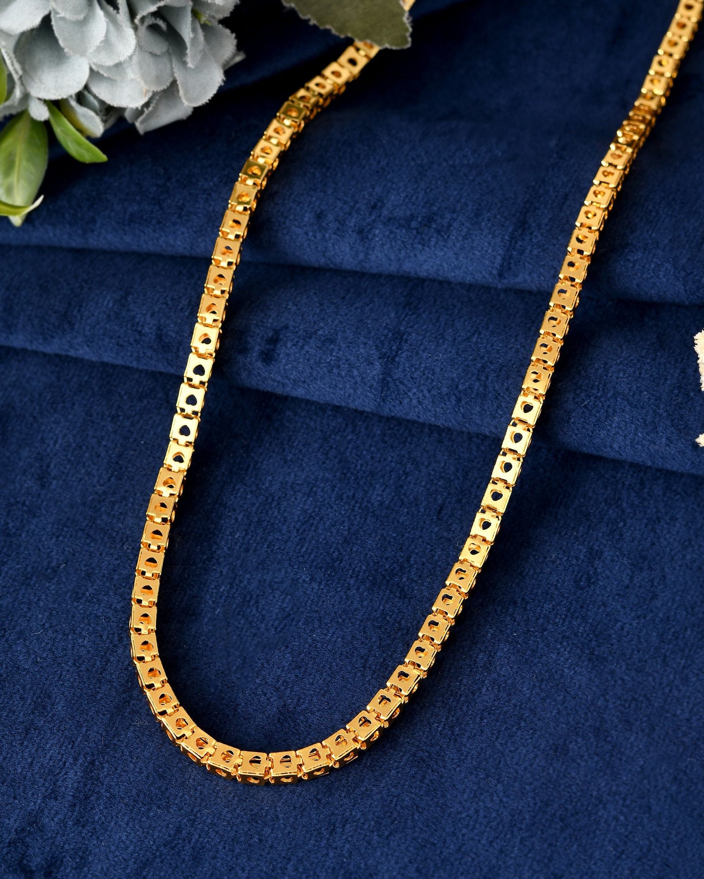 VOJ Men Stainless Steel Gold Polished Square Shaped Chain - Swadesiicart