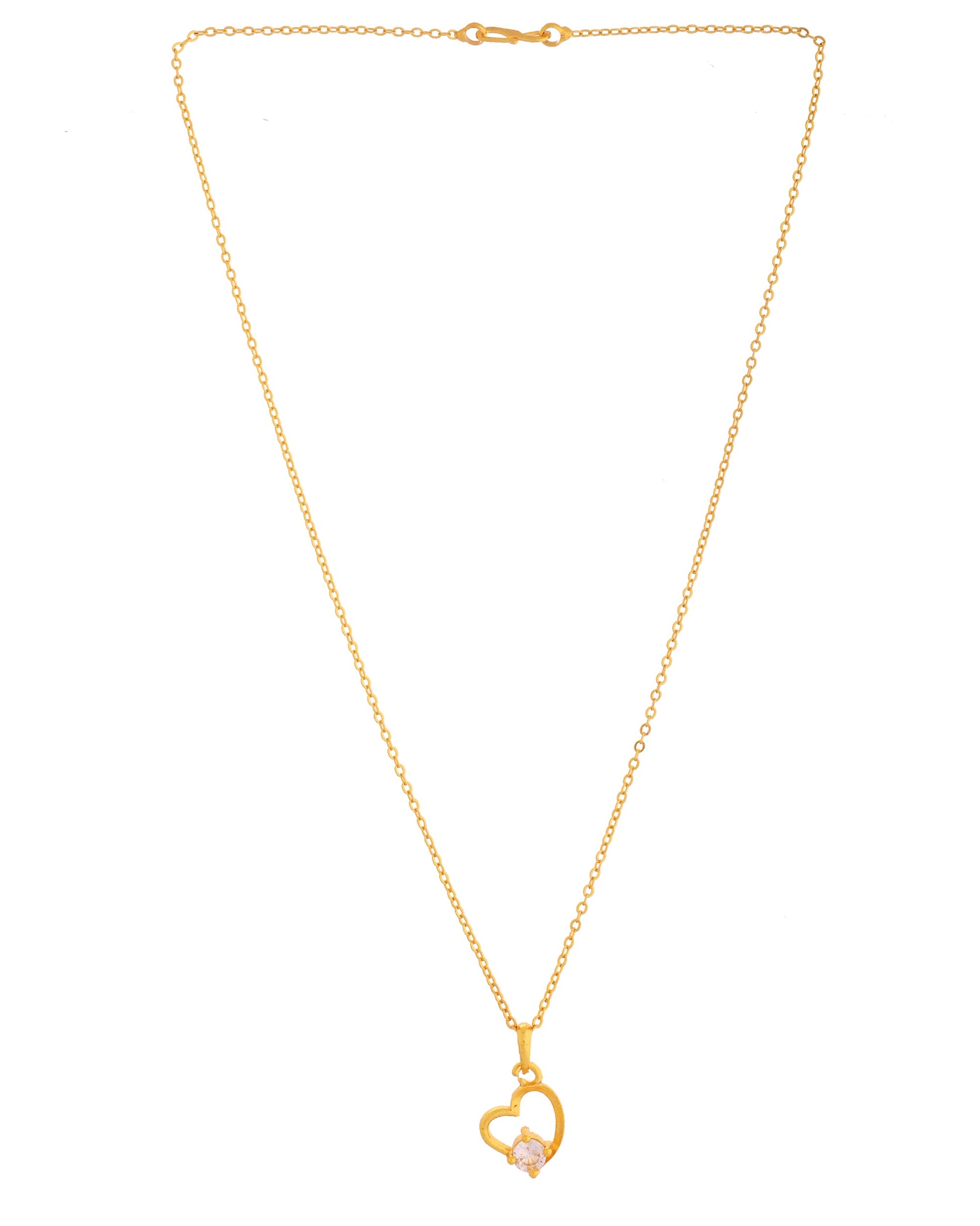 VOJ Gold Polished Chain With Heart Shaped Stone Studded Pendant - Swadesiicart
