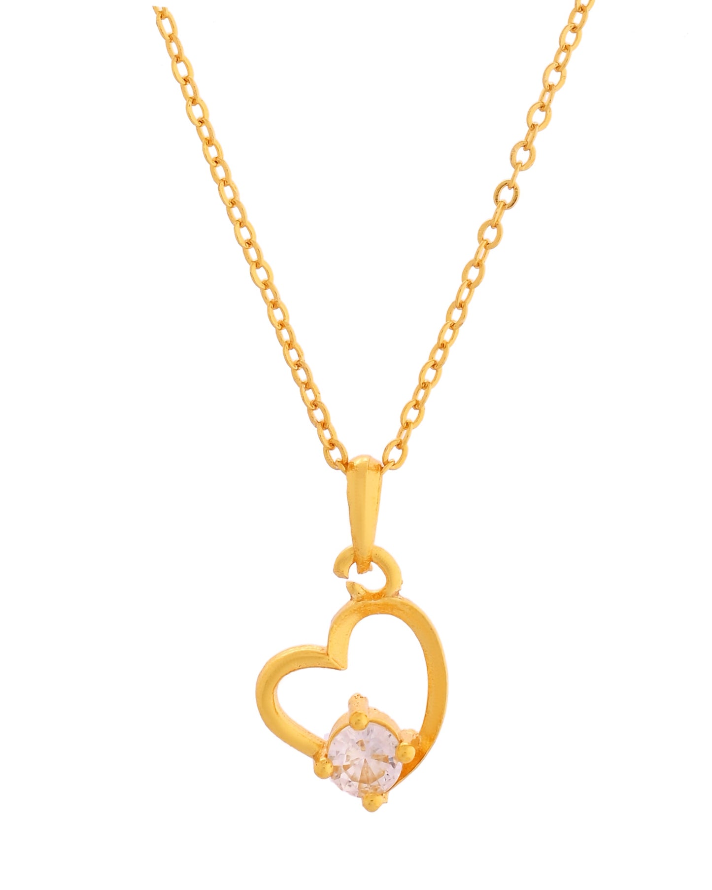 VOJ Gold Polished Chain With Heart Shaped Stone Studded Pendant - Swadesiicart