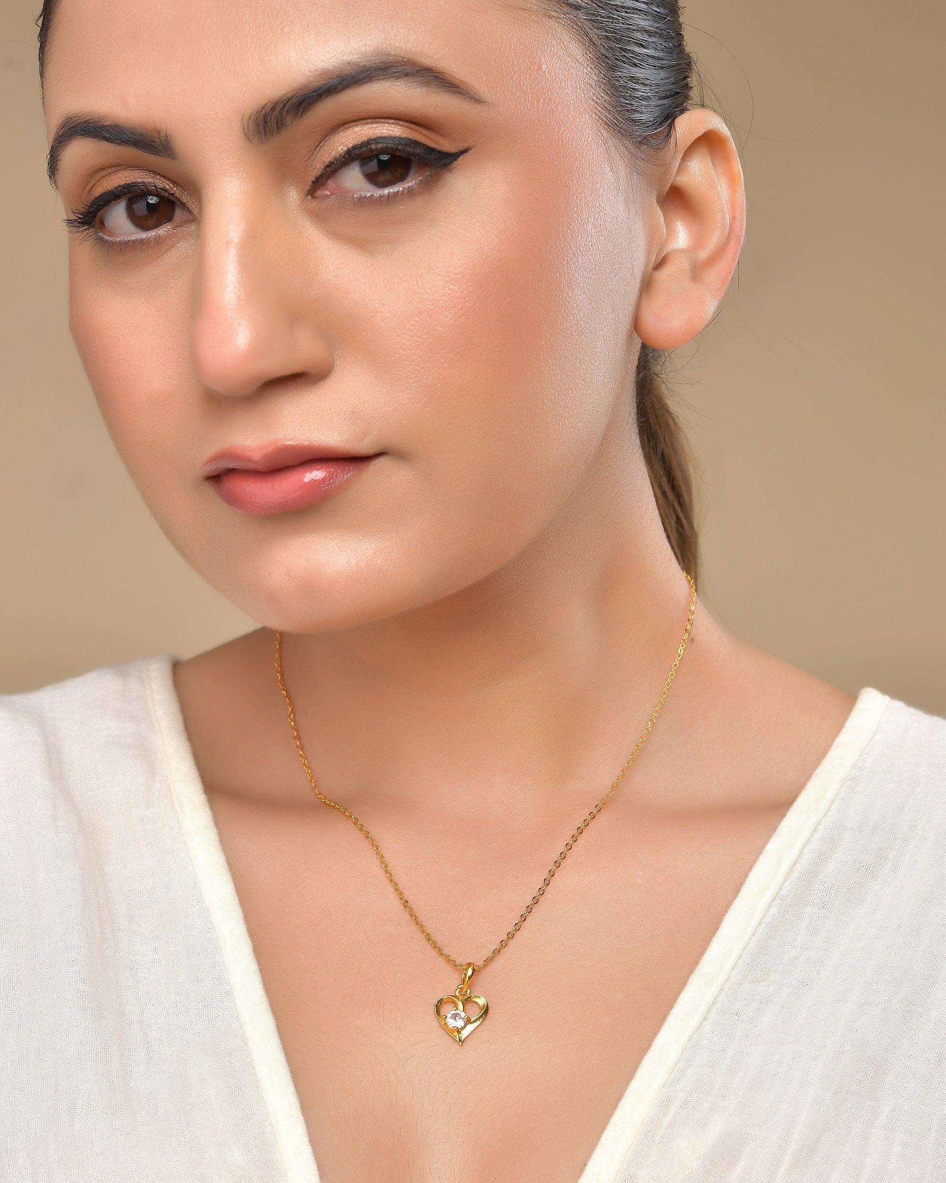 VOJ Gold Polished Chain With Heart Shaped Pendant - Swadesiicart