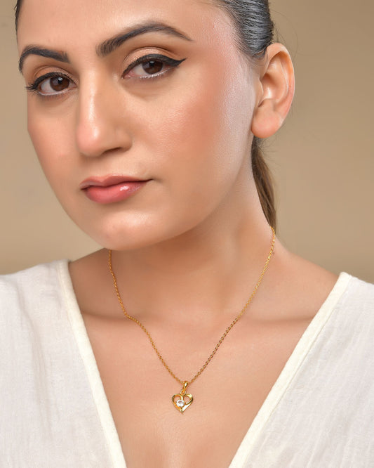 VOJ Gold Polished Chain With Heart Shaped Pendant - Swadesiicart