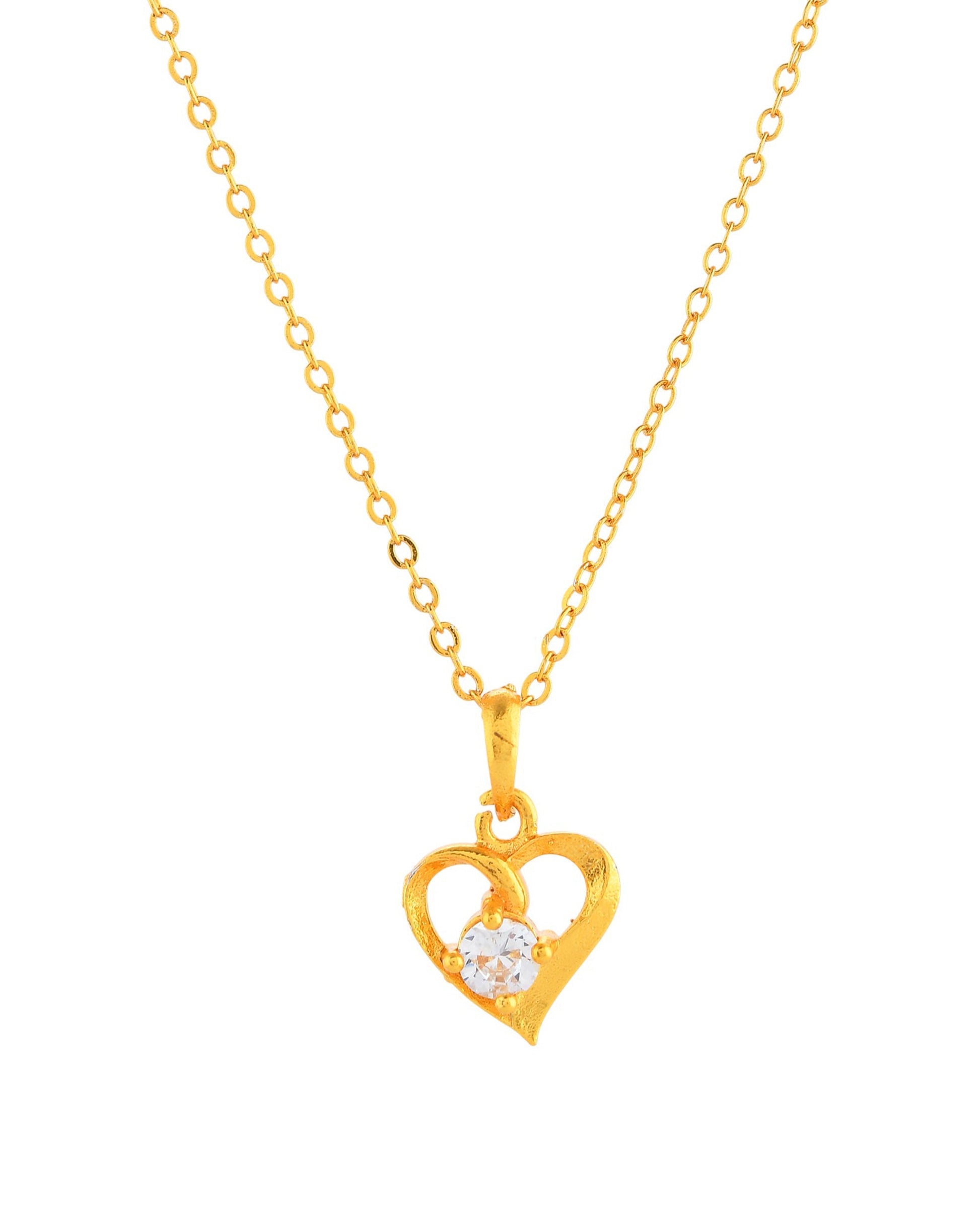 VOJ Gold Polished Chain With Heart Shaped Pendant - Swadesiicart