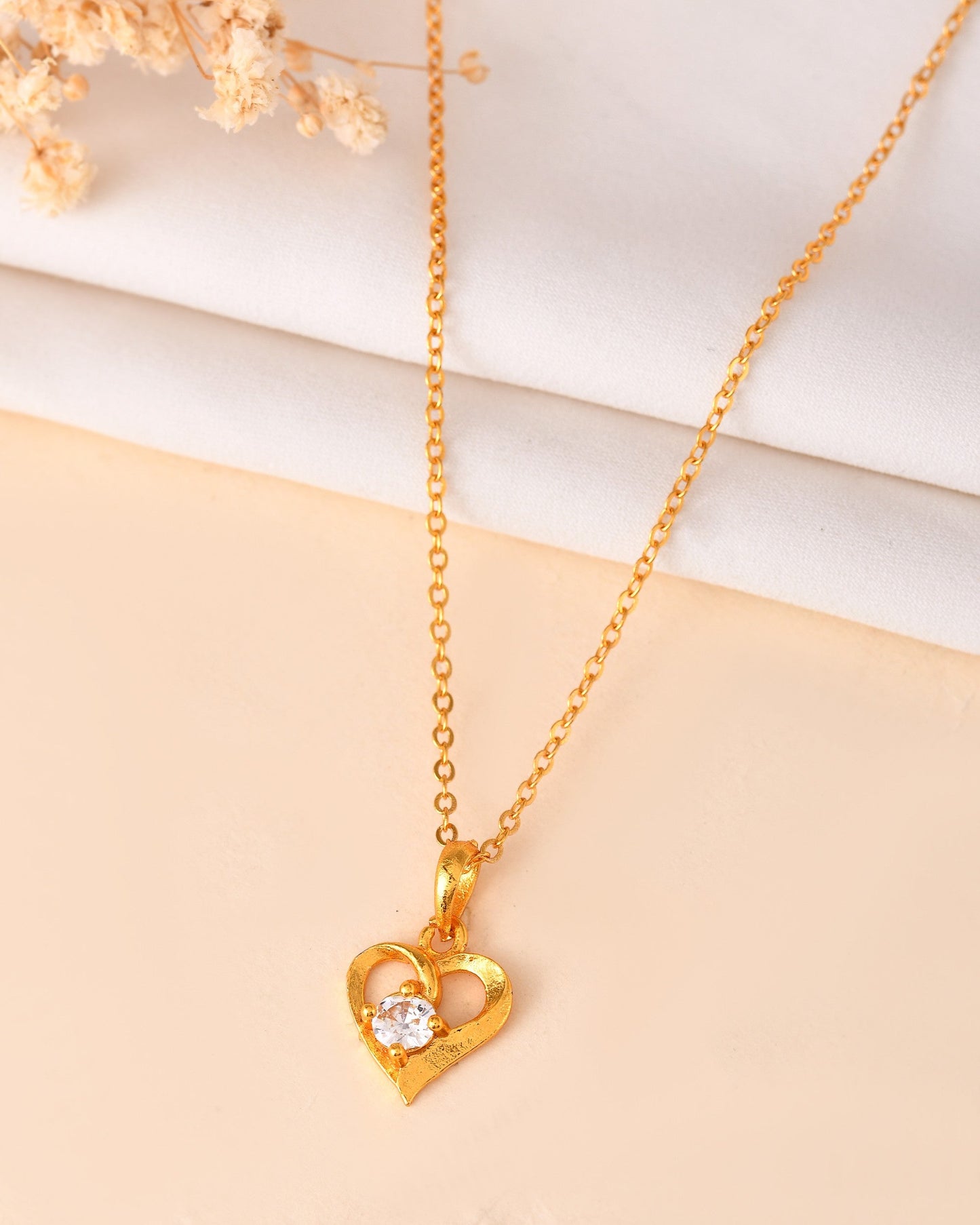 VOJ Gold Polished Chain With Heart Shaped Pendant - Swadesiicart