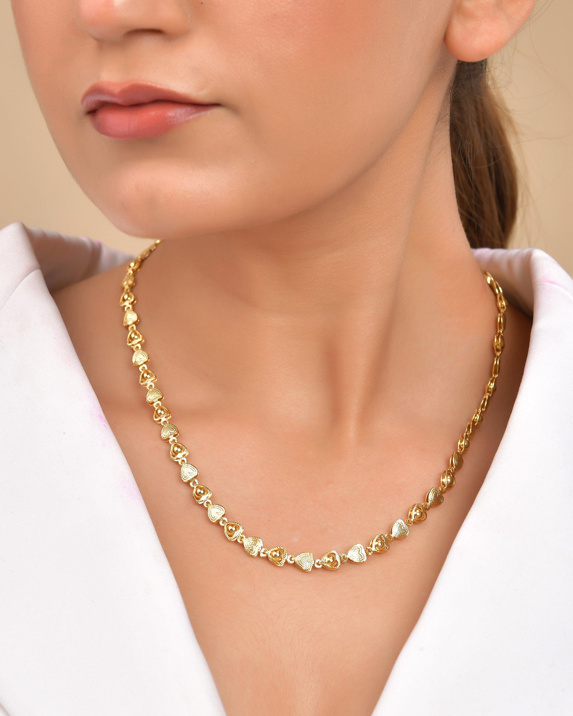 VOJ Women Gold Polished Heart Shaped Chain - Swadesiicart