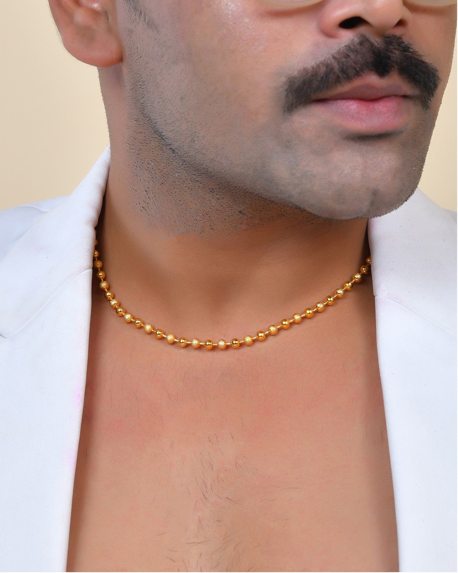 VOJ Men Gold Polished Ball Studded Elegant Chain - Swadesiicart