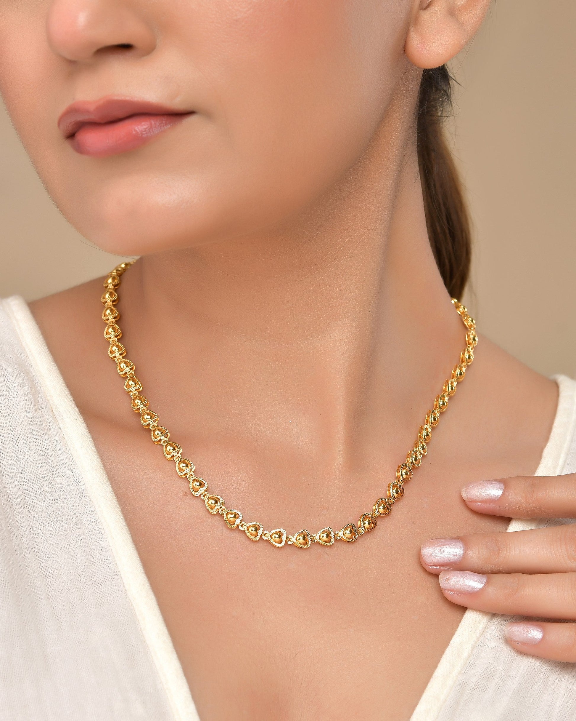 VOJ Gold Polished Heart Shaped Simple Chain For Women - Swadesiicart