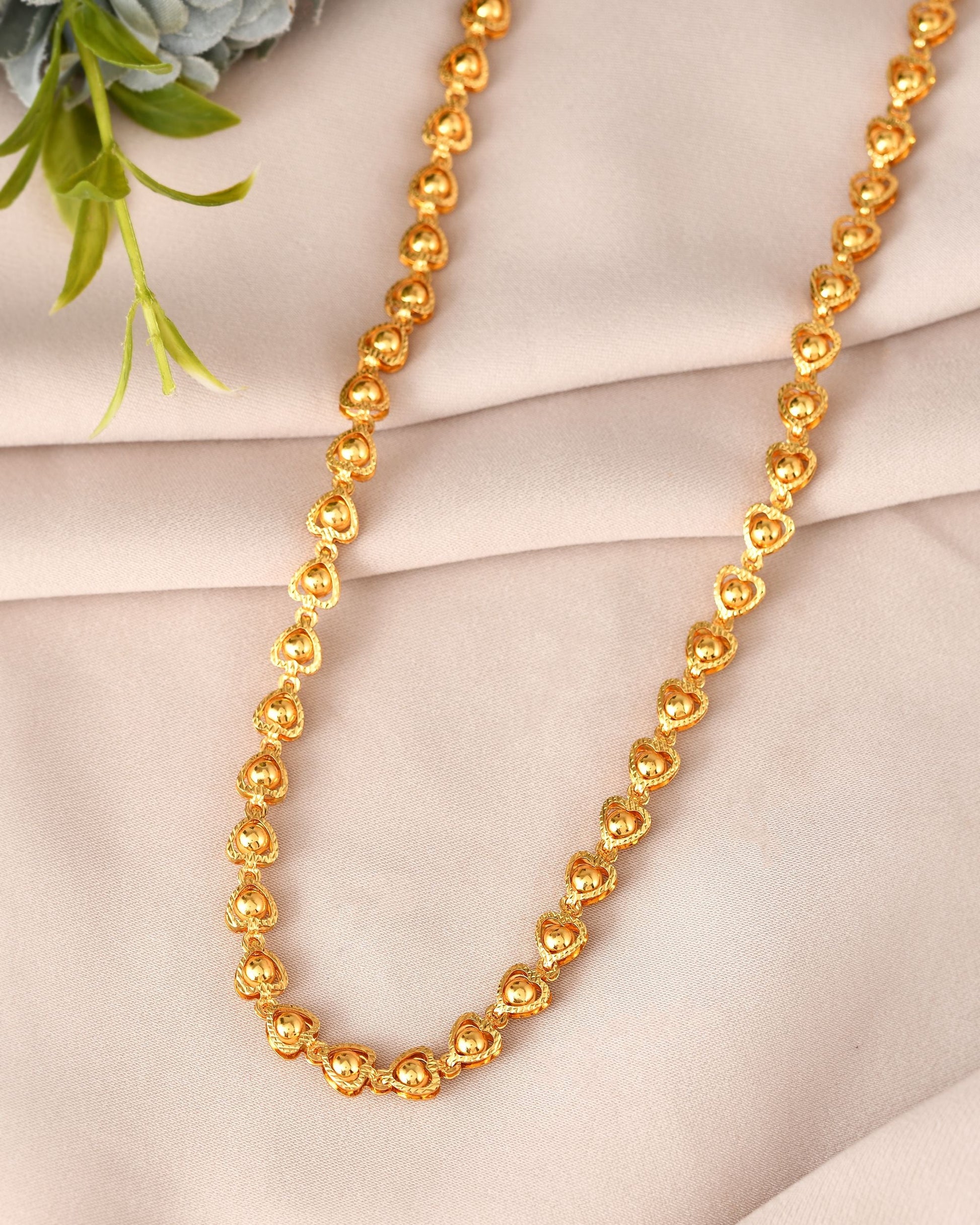 VOJ Gold Polished Heart Shaped Simple Chain For Women - Swadesiicart
