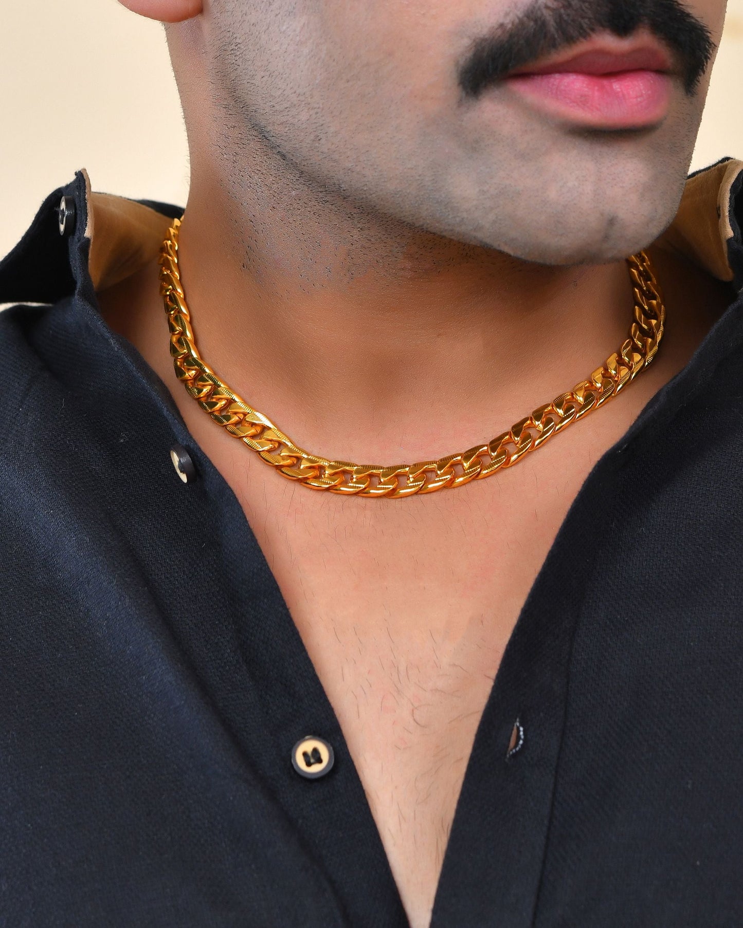 VOJ Gold Polished Stainless Steel Thick Linked Chain - Swadesiicart