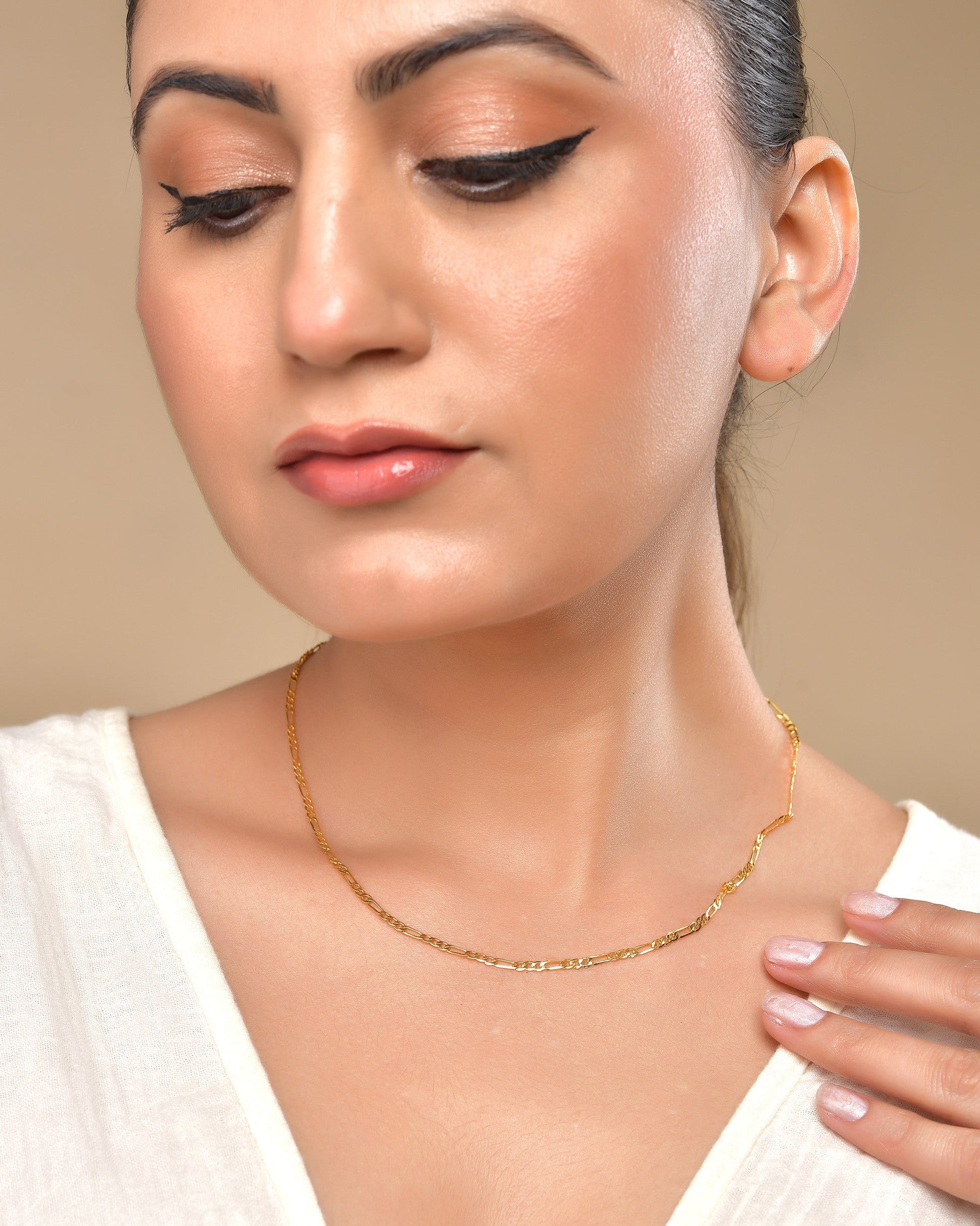 VOJ Women Stainless Steel Gold Polished Minimal Figaro Link Chain - Swadesiicart