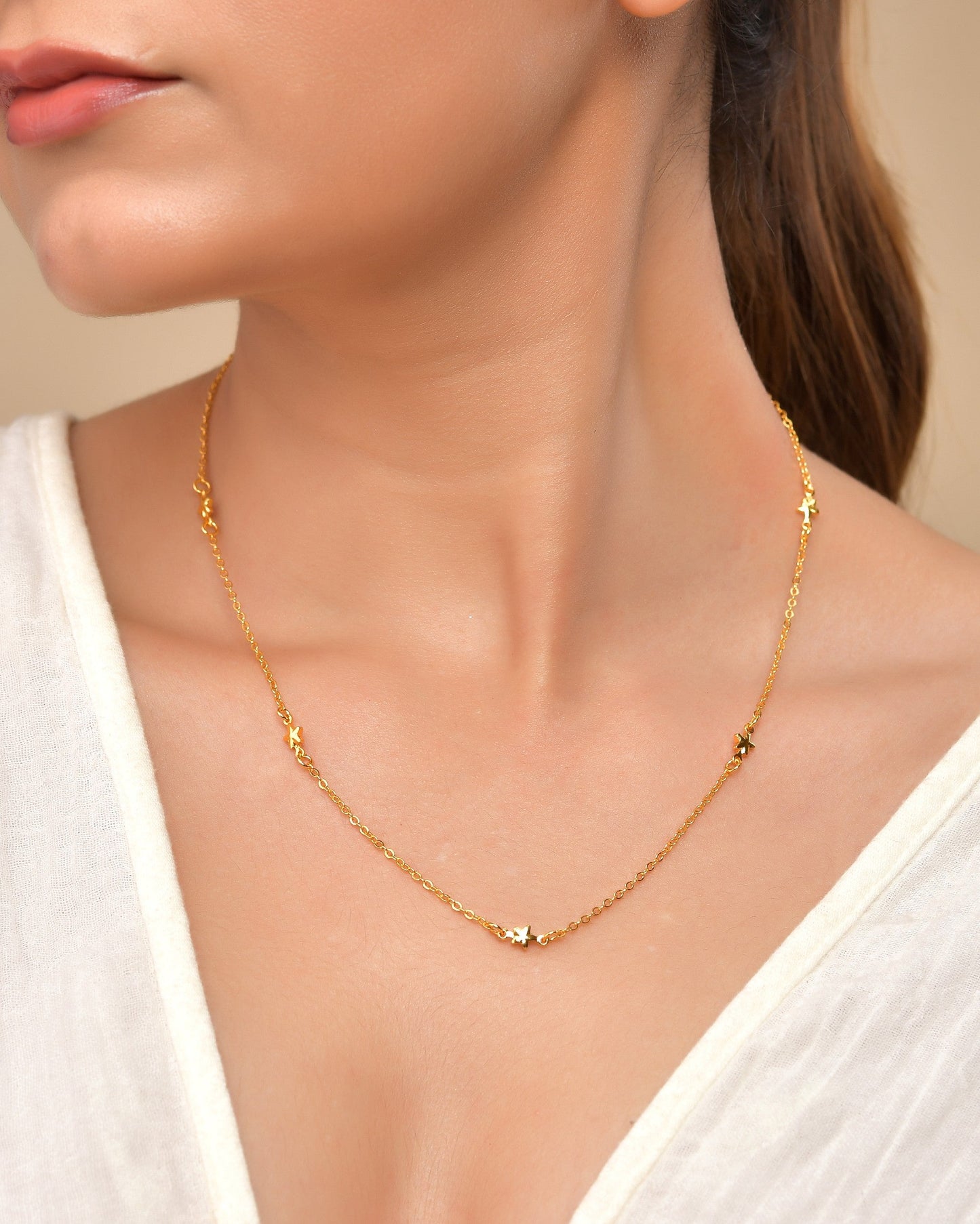 VOJ Gold Polished Star Shaped Minimal Chain For Women - Swadesiicart