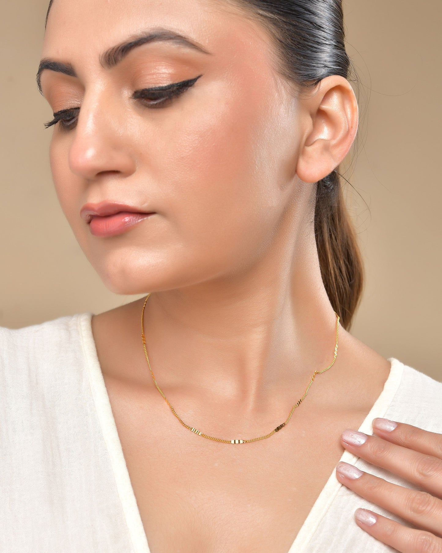 VOJ Women Stainless Steel Gold Polished Minimal Pipe Chain - Swadesiicart