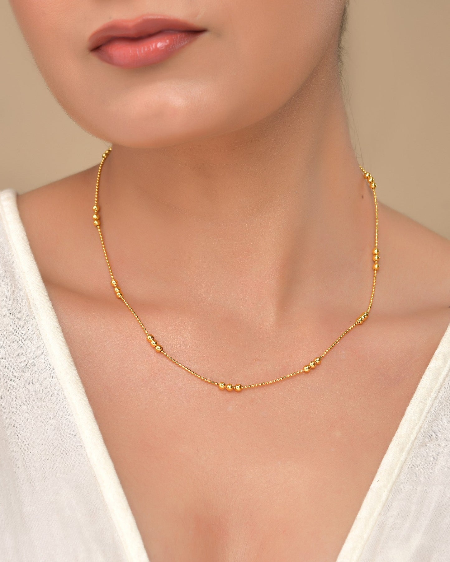 VOJ Women Gold Polished Stainless Steel Minimal Ball Chain - Swadesiicart