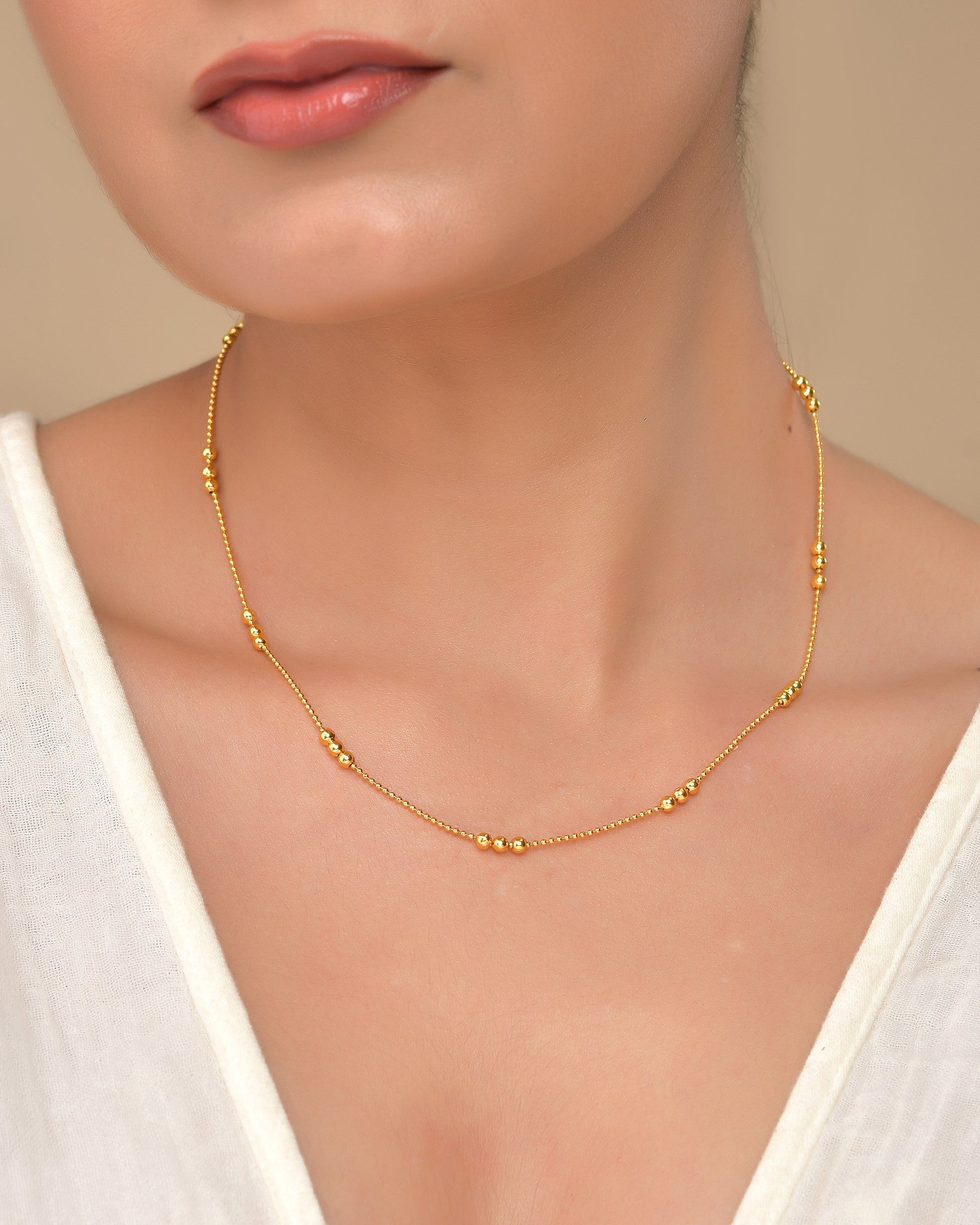 VOJ Women Gold Polished Stainless Steel Minimal Ball Chain - Swadesiicart