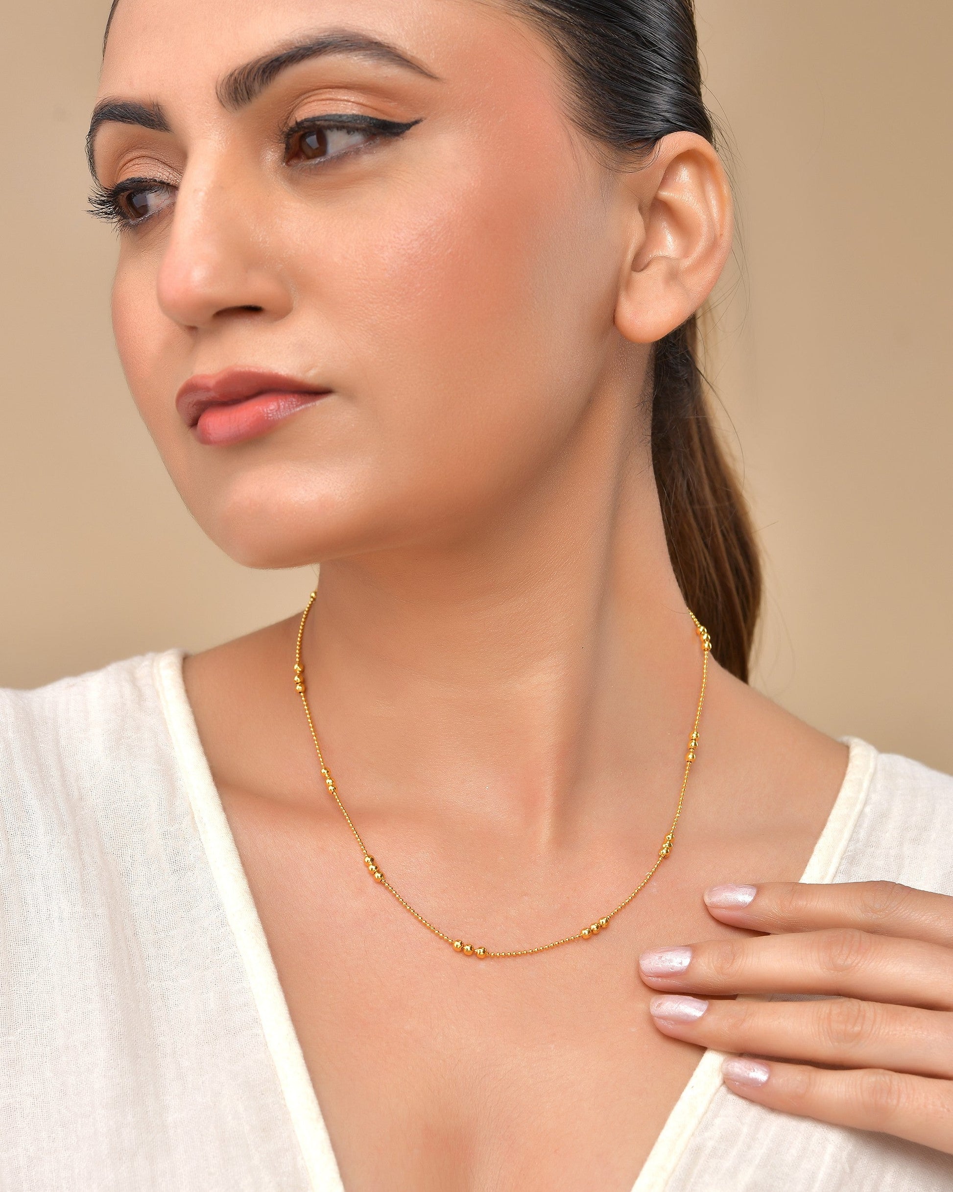 VOJ Women Gold Polished Stainless Steel Minimal Ball Chain - Swadesiicart