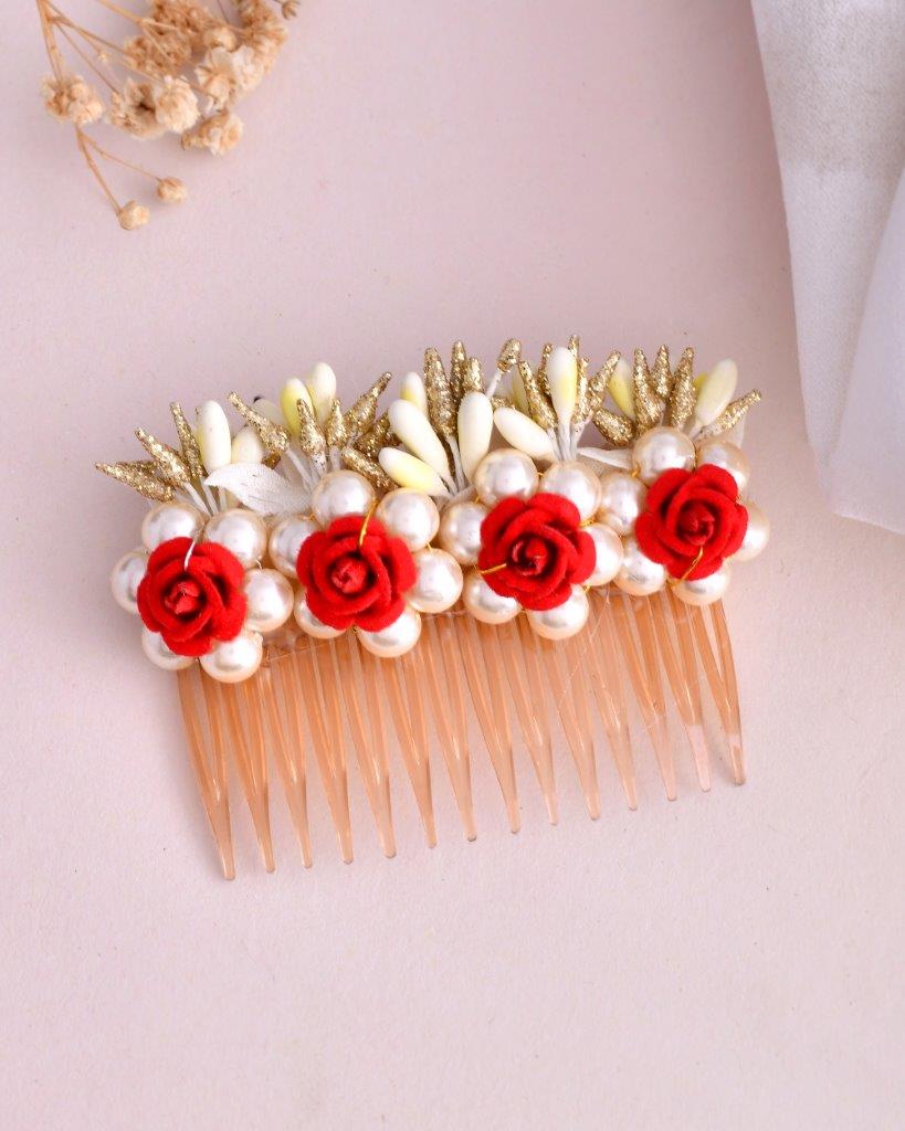 VOJ Rose Embellished Comb Pin | Swadesiicart
