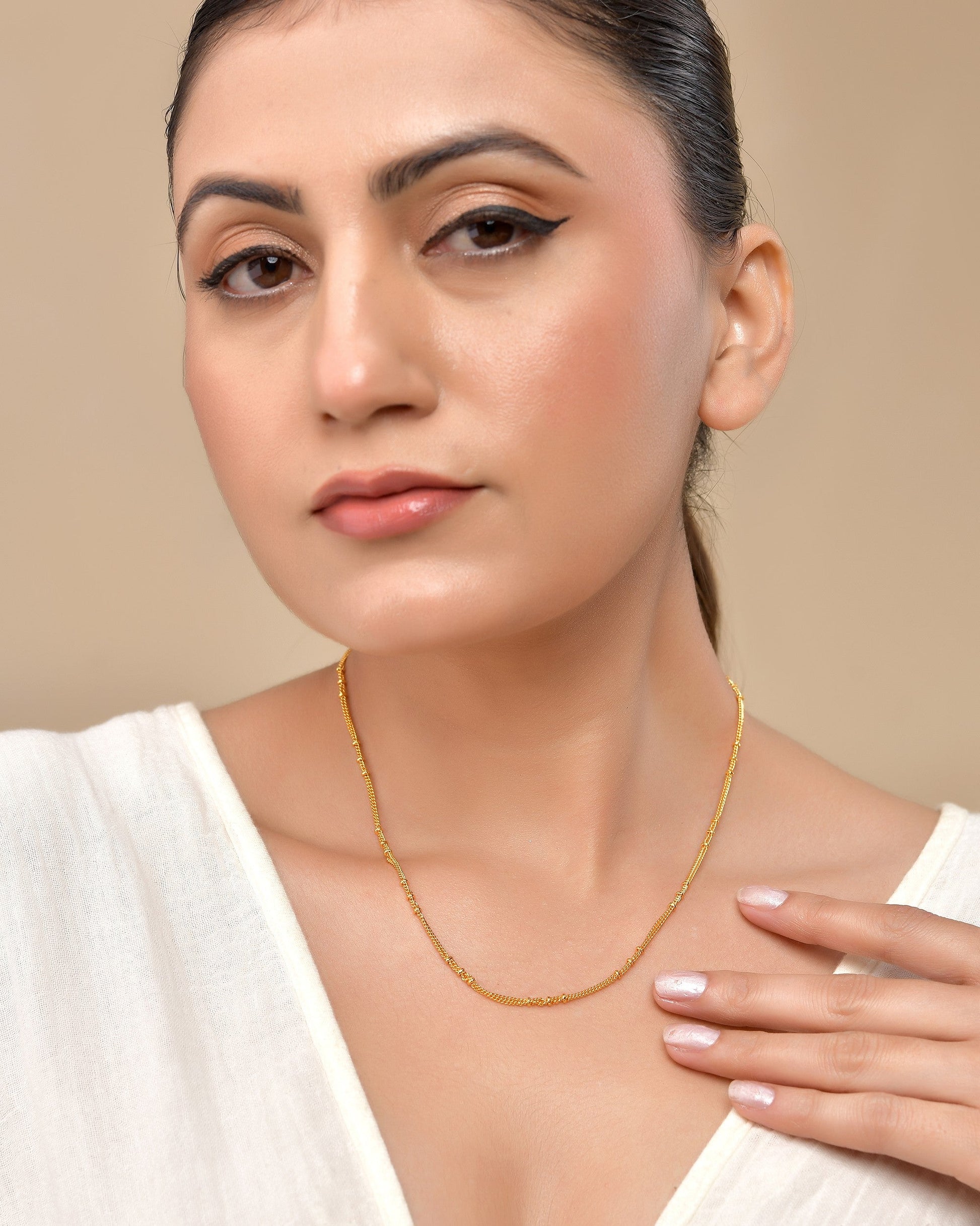 VOJ Women Gold Polished Stainless Steel Ball Chain - Swadesiicart