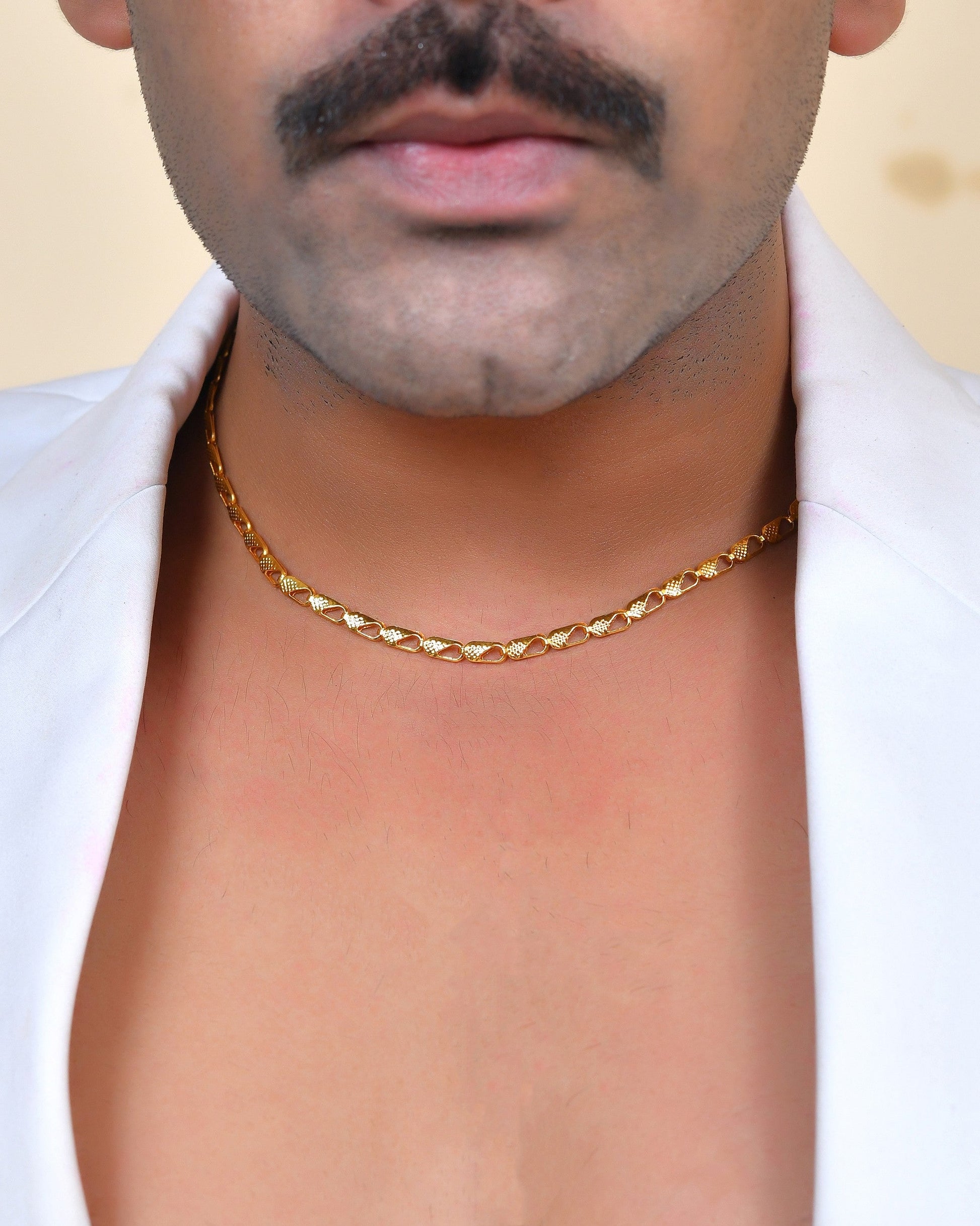 VOJ Gold Polished Biscuit Shaped Minimal Chain - Swadesiicart