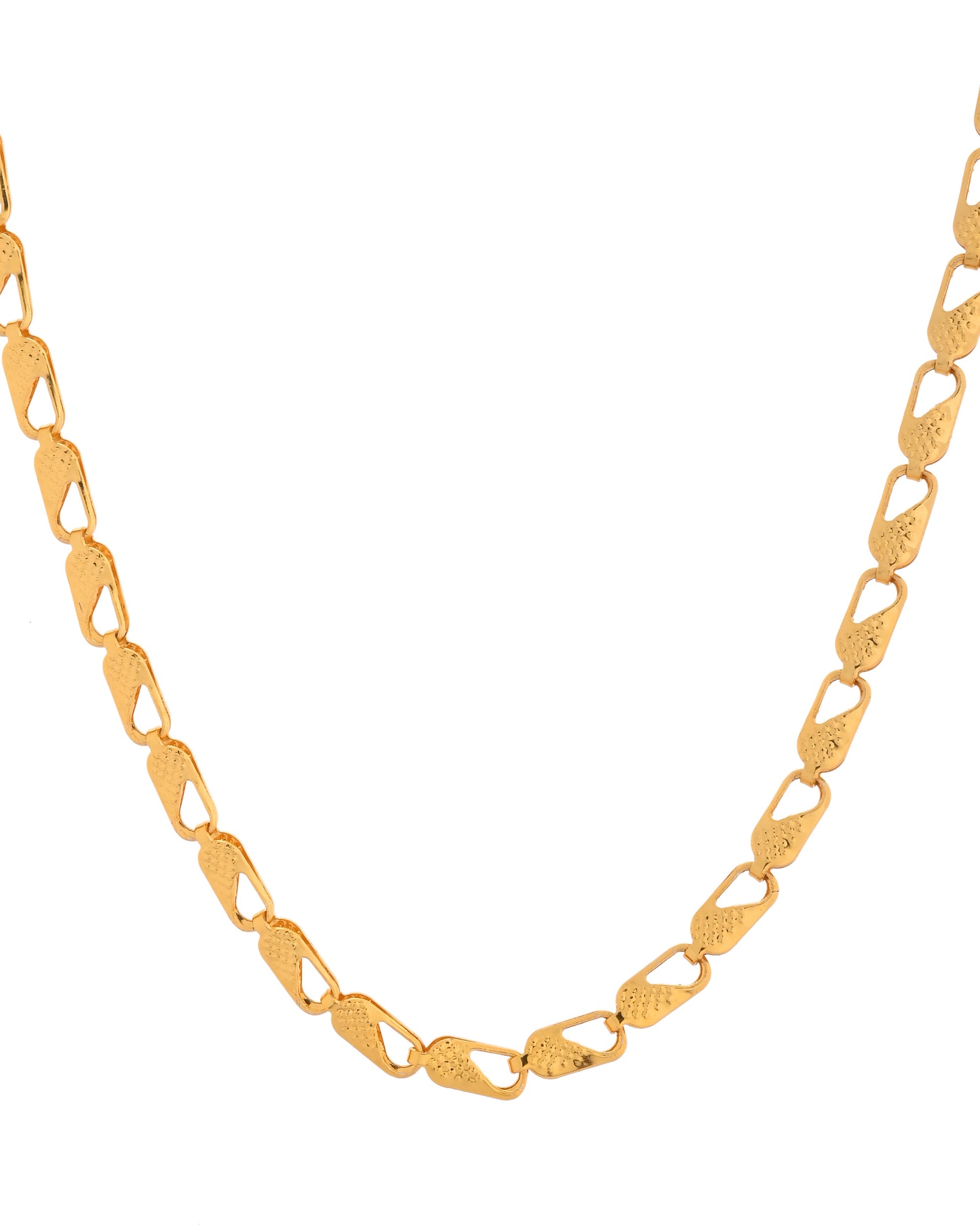 VOJ Gold Polished Biscuit Shaped Minimal Chain - Swadesiicart