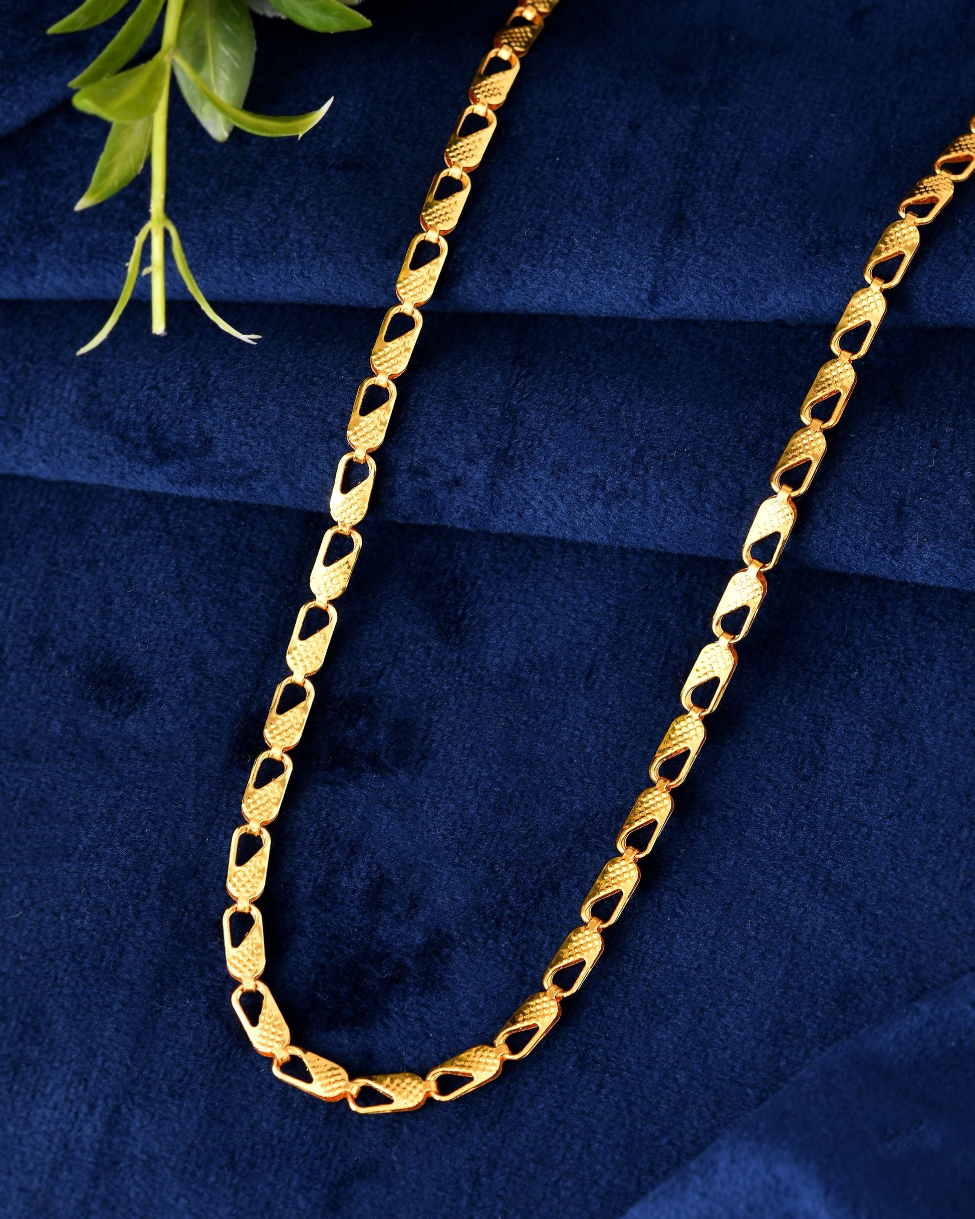 VOJ Gold Polished Biscuit Shaped Minimal Chain - Swadesiicart