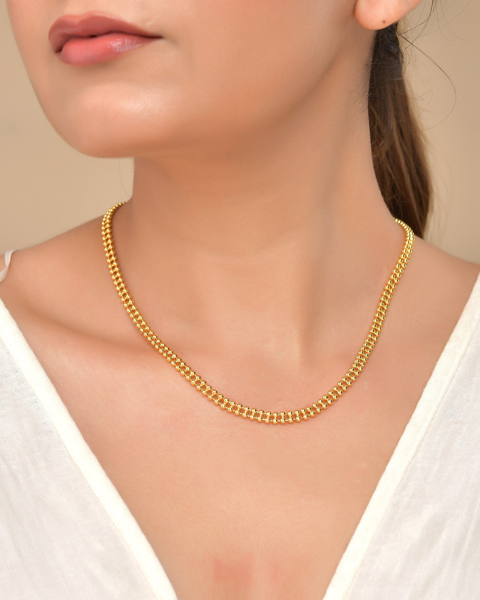 VOJ Gold Polished Ball Shaped Minimal Chain For Women - Swadesiicart