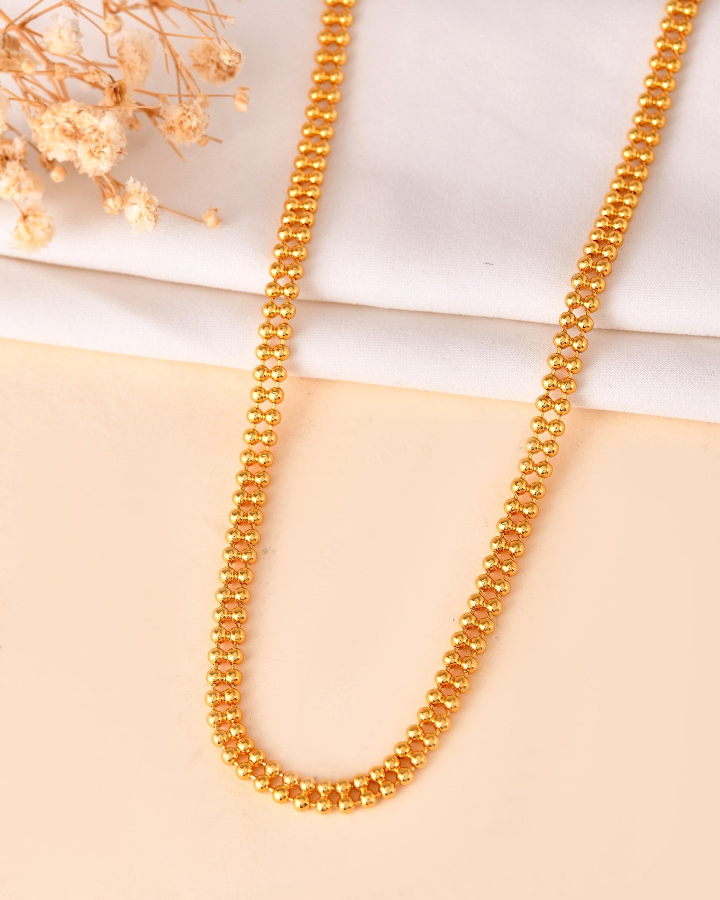 VOJ Gold Polished Ball Shaped Minimal Chain For Women - Swadesiicart