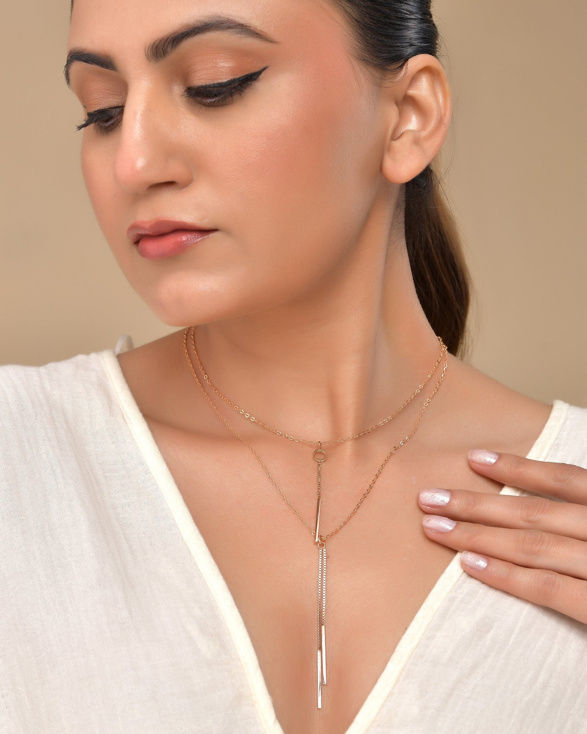 VOJ Gold Polished Multi Layer Designer Chain - Swadesiicart