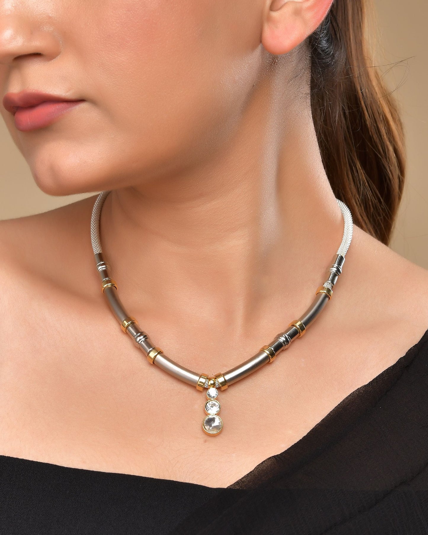 VOJ Silver Plated Elegant Stainless Steel Designer Necklace | Swadesiicart