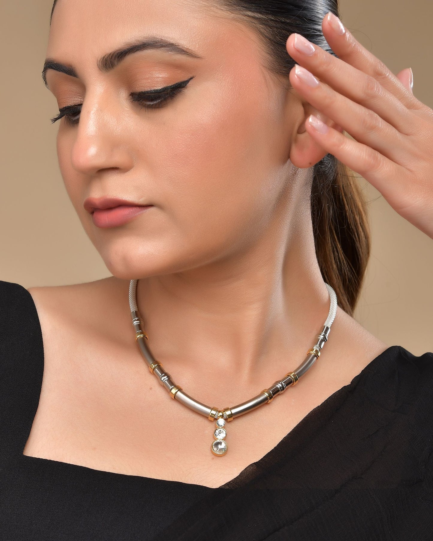 VOJ Silver Plated Elegant Stainless Steel Designer Necklace | Swadesiicart