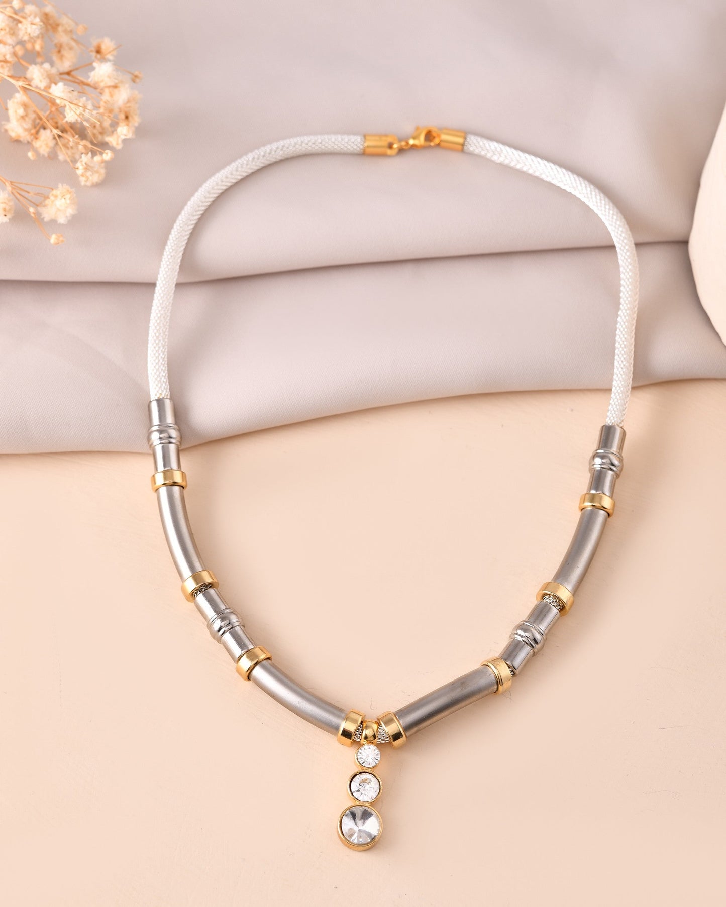 VOJ Silver Plated Elegant Stainless Steel Designer Necklace | Swadesiicart