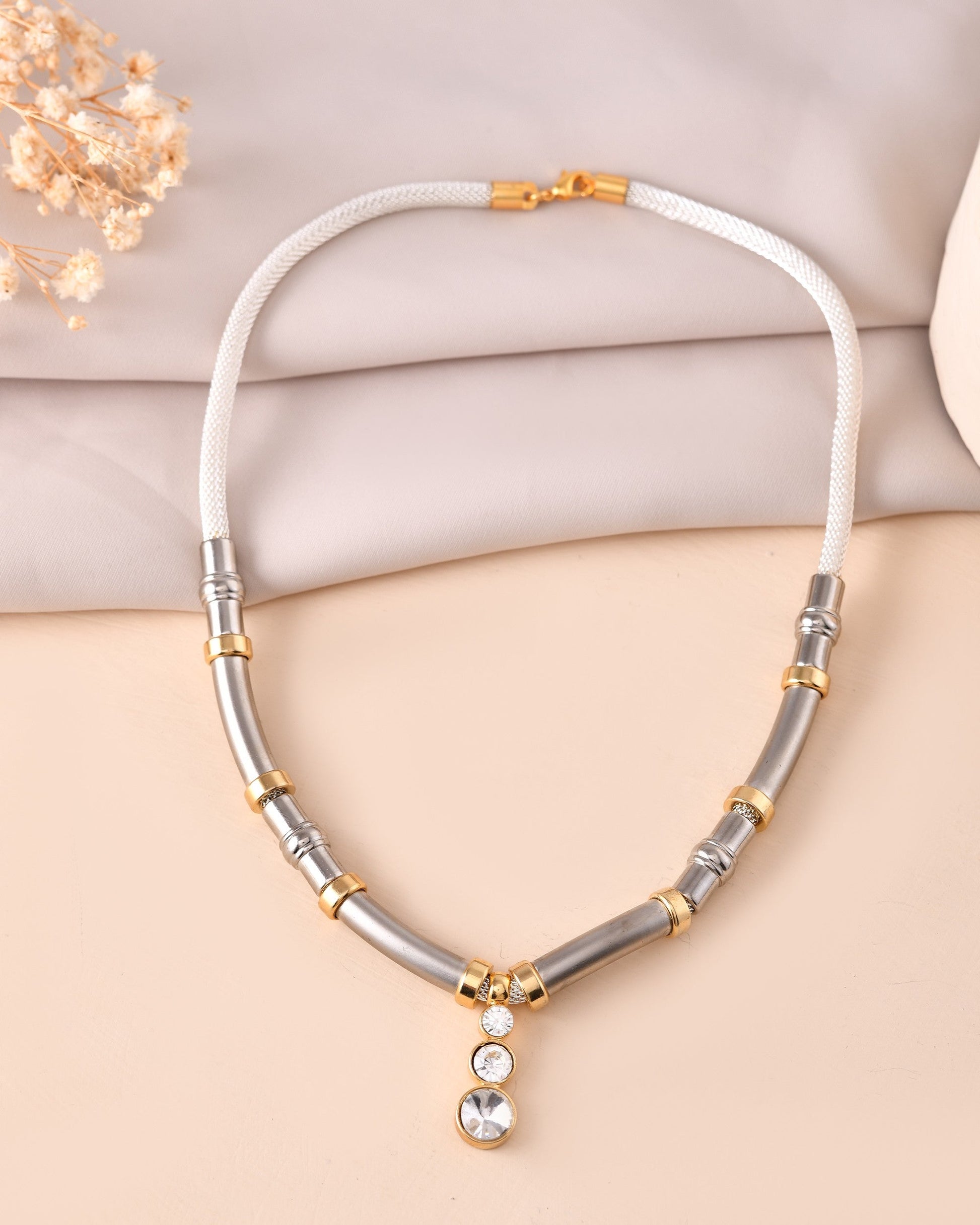 VOJ Silver Plated Elegant Stainless Steel Designer Necklace | Swadesiicart