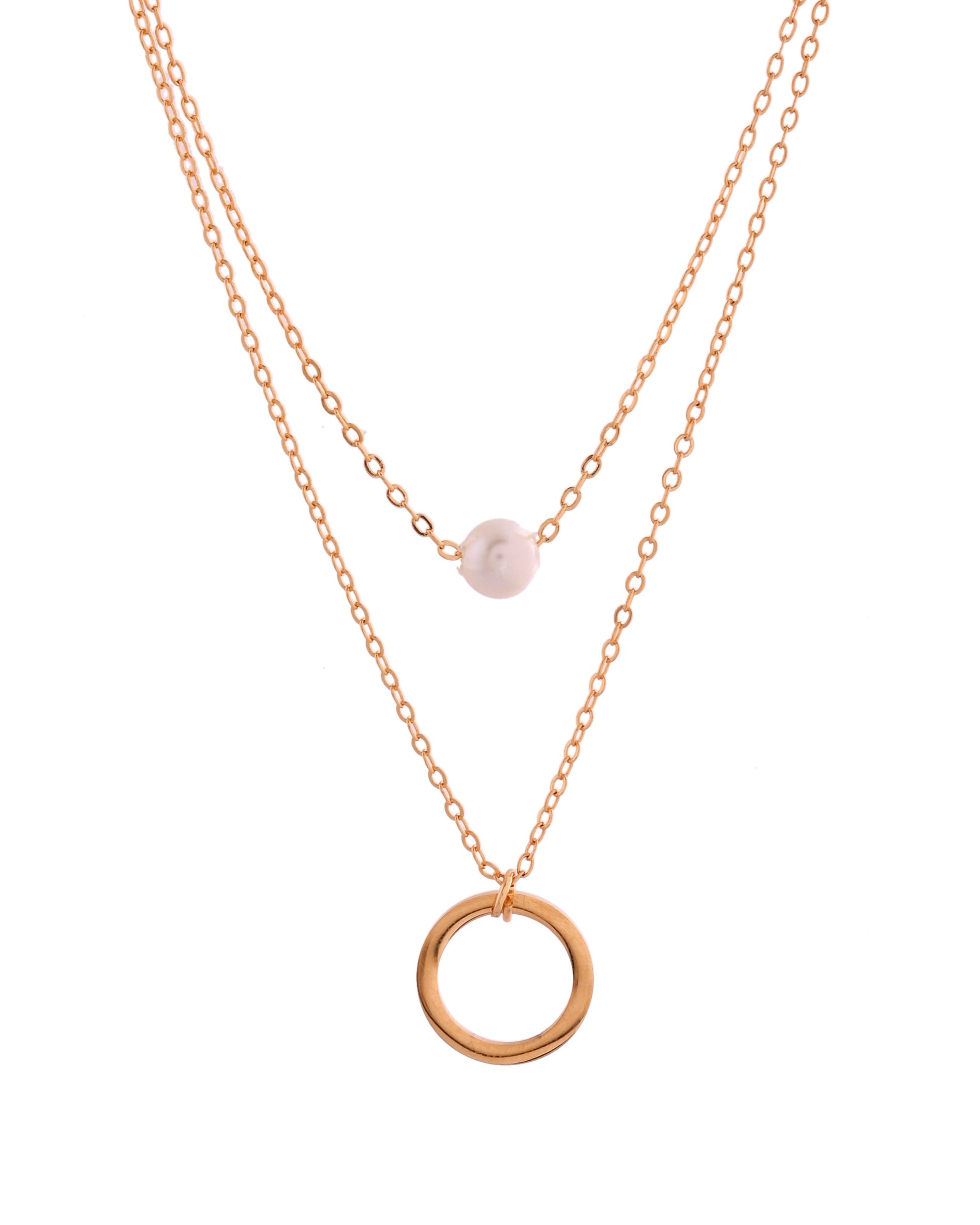VOJ Gold Polished Multi Layer Pearl Studded Designer Chain - Swadesiicart