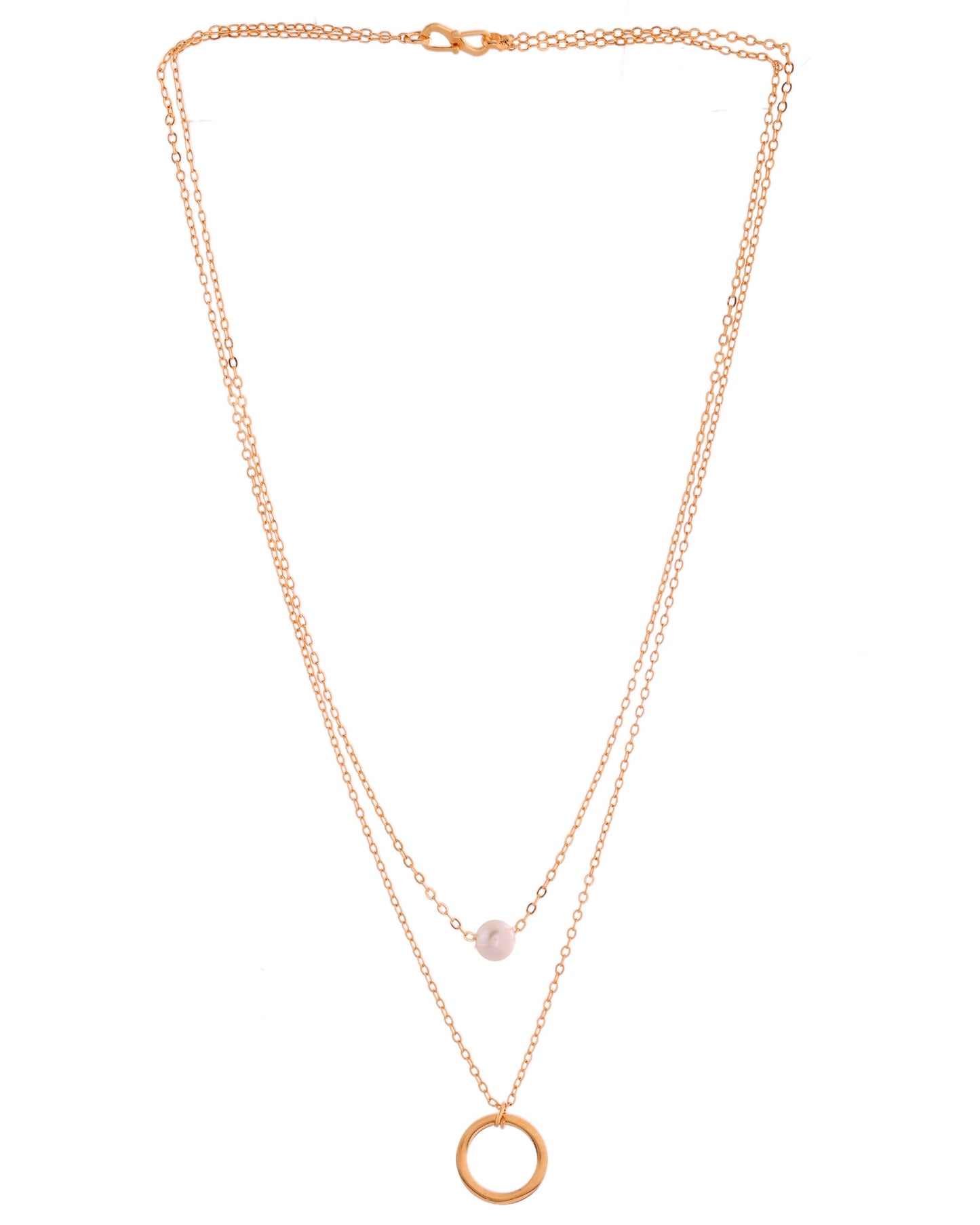 VOJ Gold Polished Multi Layer Pearl Studded Designer Chain - Swadesiicart