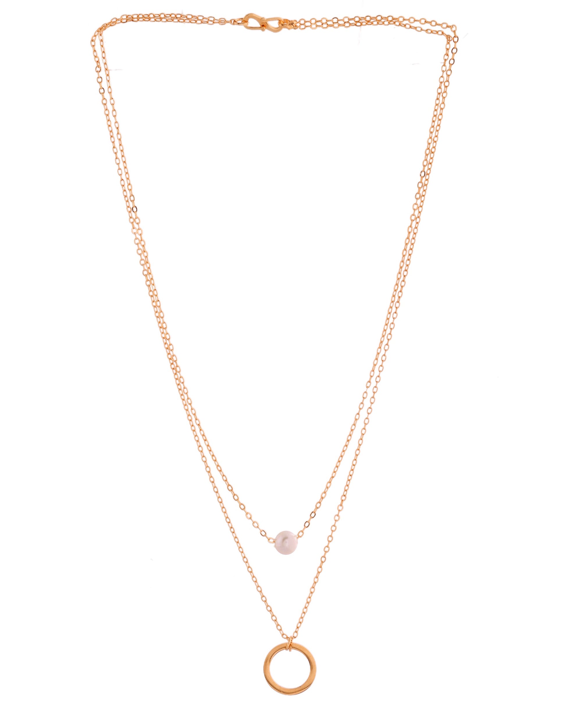 VOJ Gold Polished Multi Layer Pearl Studded Designer Chain - Swadesiicart