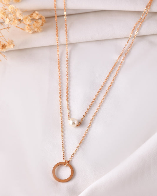 VOJ Gold Polished Multi Layer Pearl Studded Designer Chain - Swadesiicart