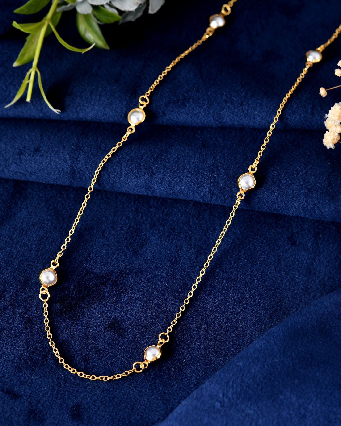 VOJ Gold Polished Women Pearl Studded Stainless Steel Chain - Swadesiicart