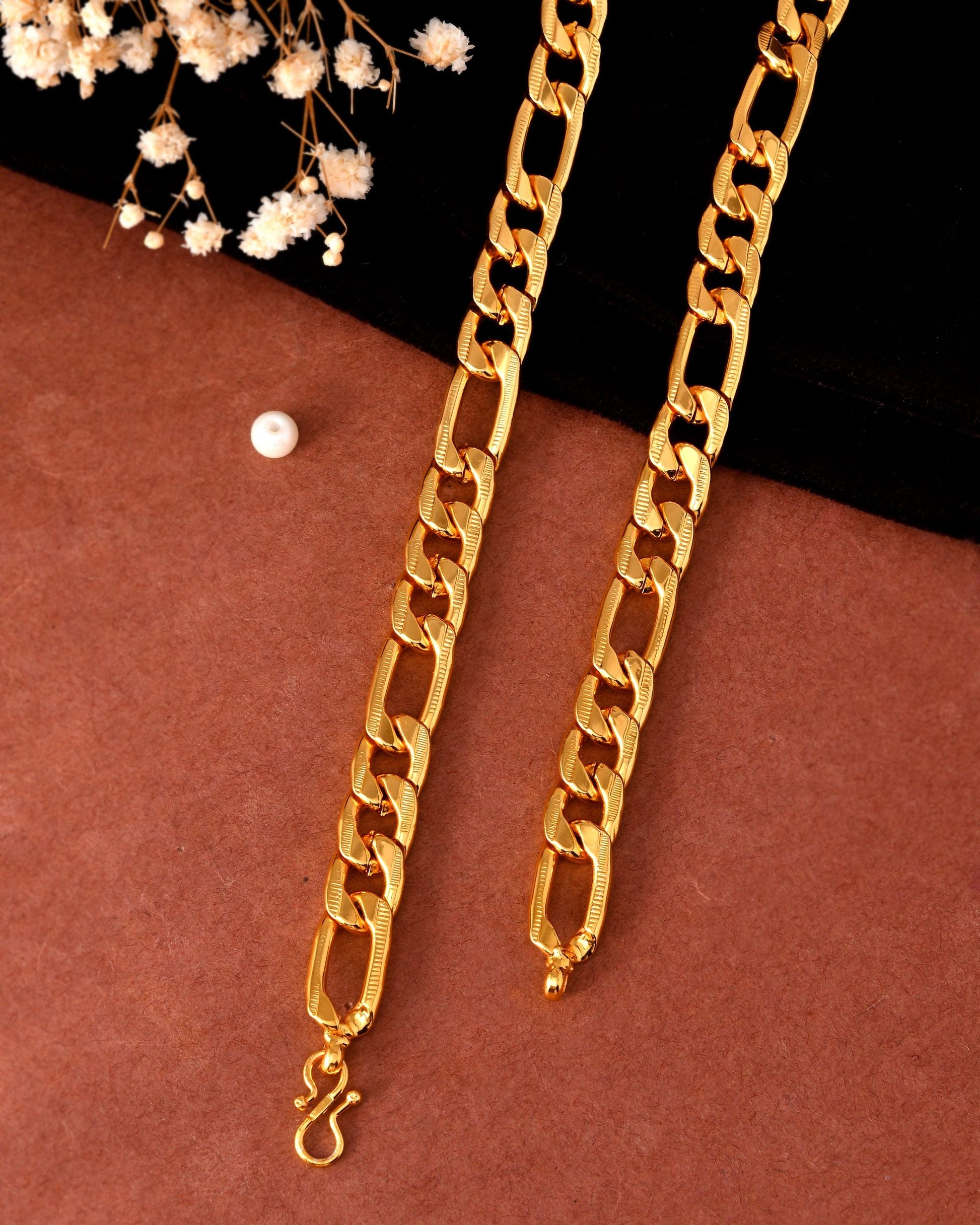 VOJ Men Gold Polished Link Classic Designer Linked Chain - Swadesiicart