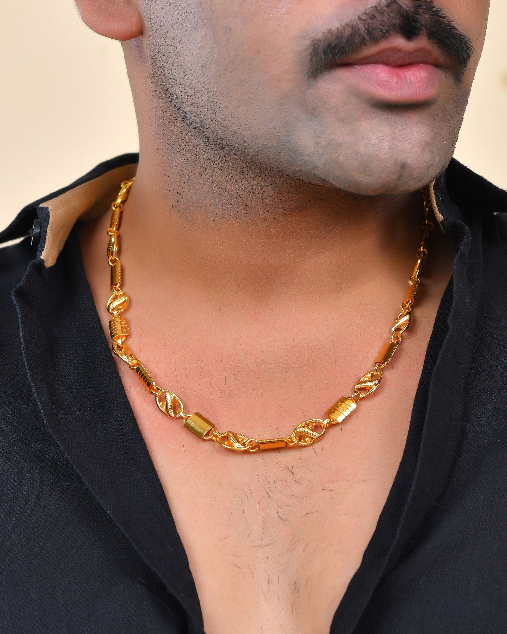 VOJ Men Designer Stainless Steel Gold Polished Chain - Swadesiicart