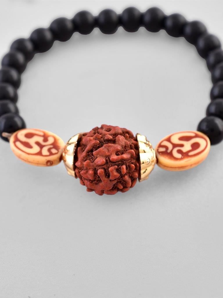 VOJ Rudraksh Black Beaded Elasticated Bracelet - Swadesiicart