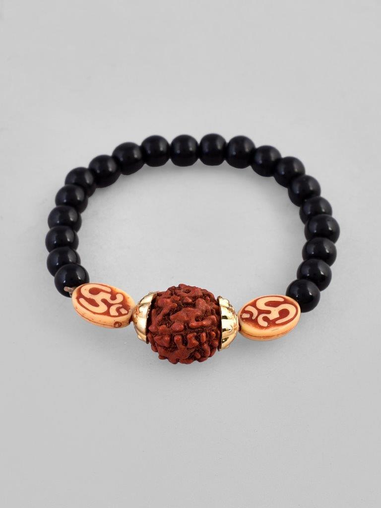 VOJ Rudraksh Black Beaded Elasticated Bracelet - Swadesiicart