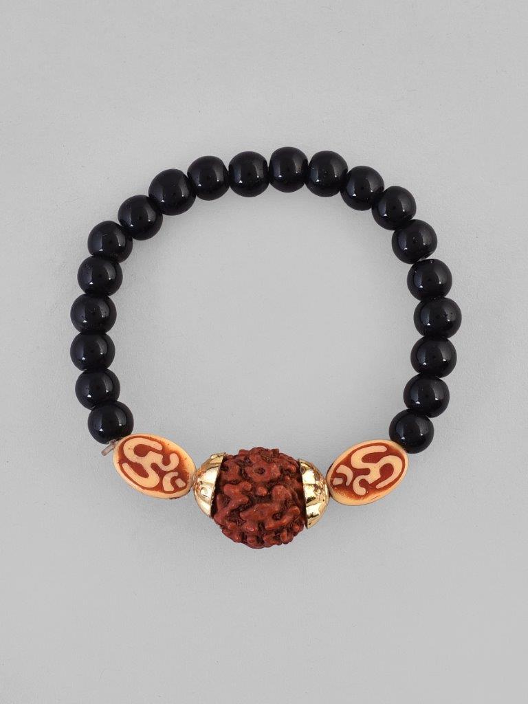 VOJ Rudraksh Black Beaded Elasticated Bracelet - Swadesiicart