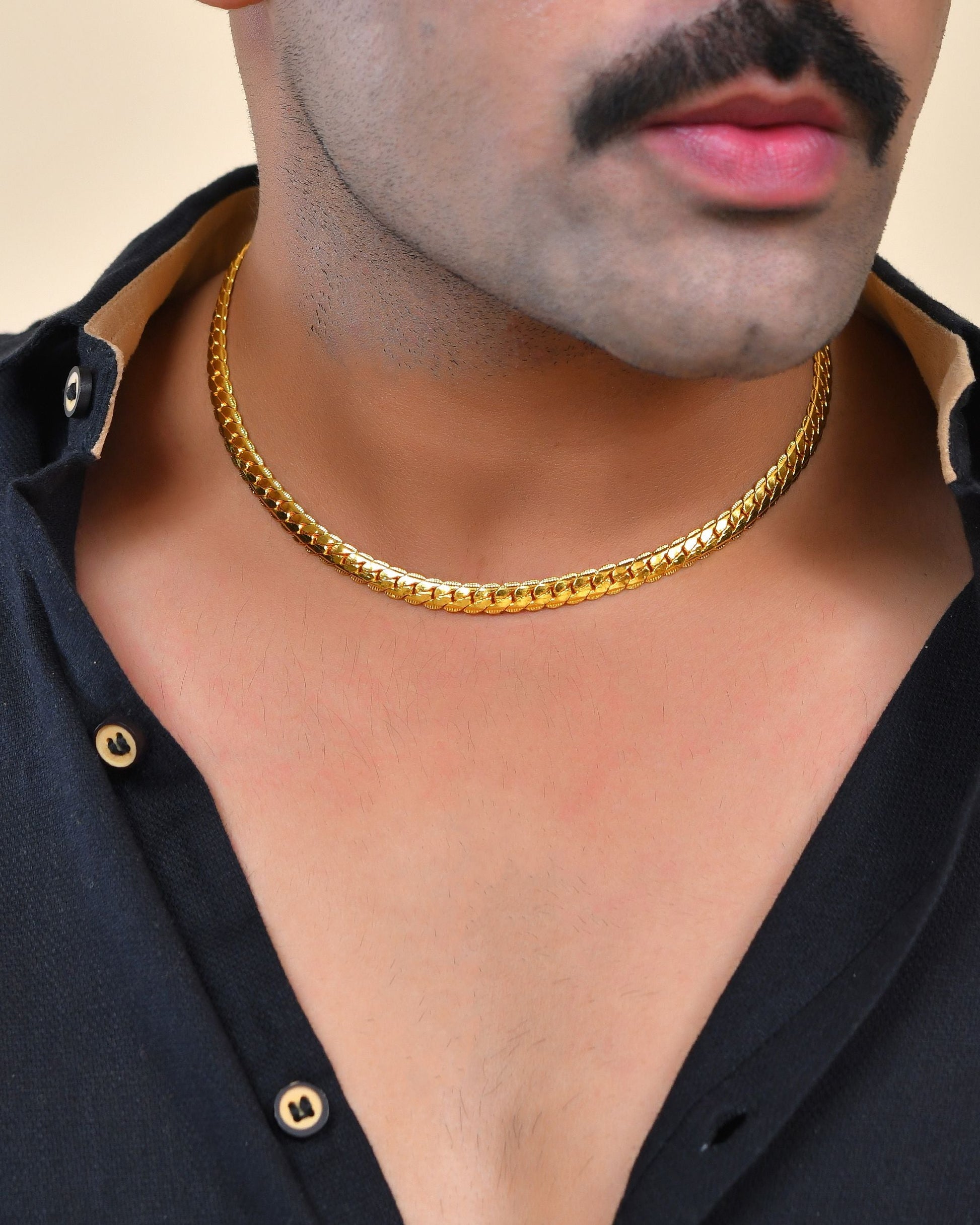 VOJ Gold Polished Stainless Steel Chain For Men - Swadesiicart