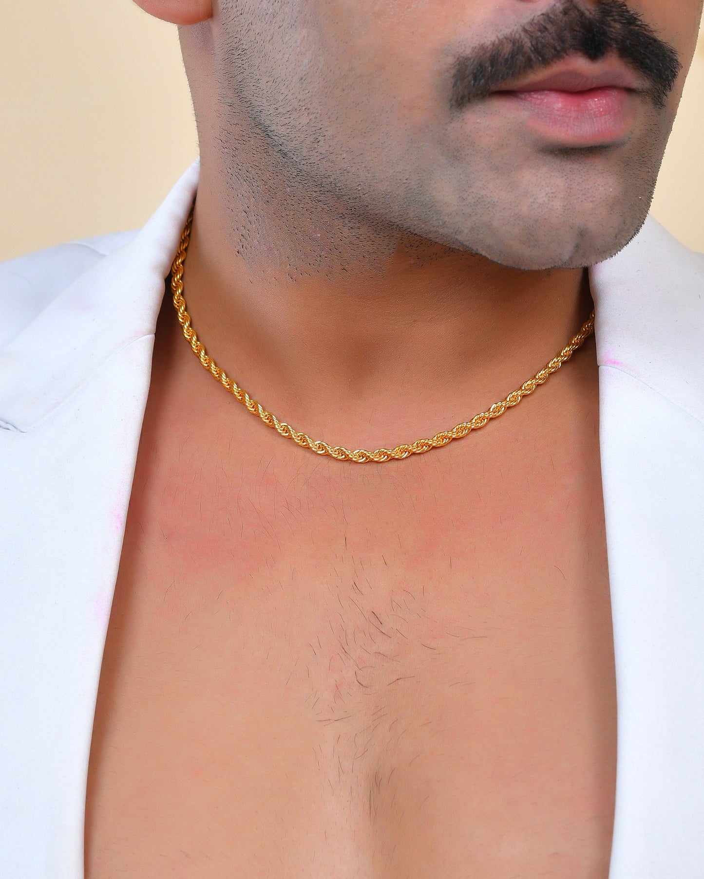VOJ Gold Polished Twisted Stainless Steel Chain For Men - Swadesiicart
