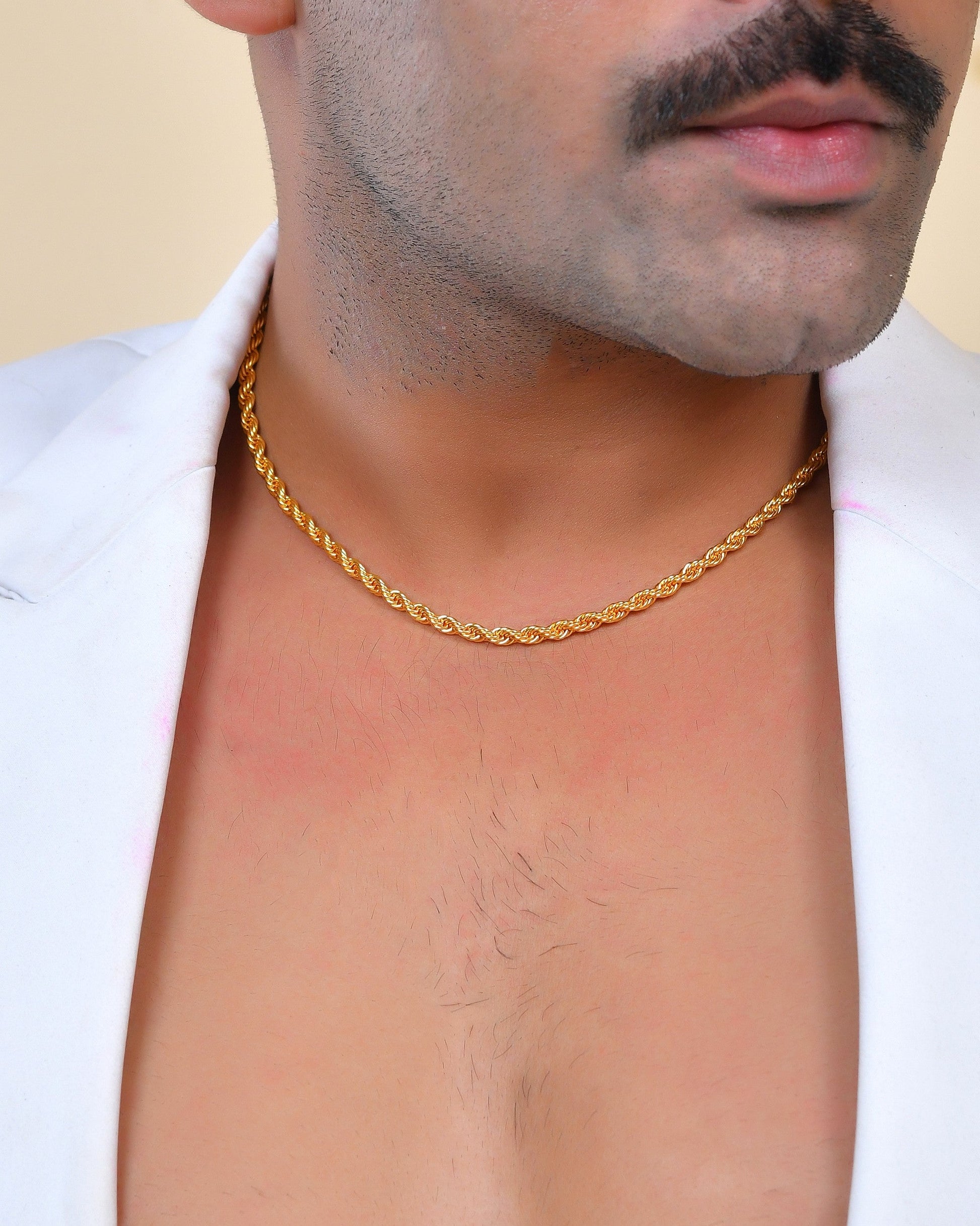 VOJ Gold Polished Twisted Stainless Steel Chain For Men - Swadesiicart