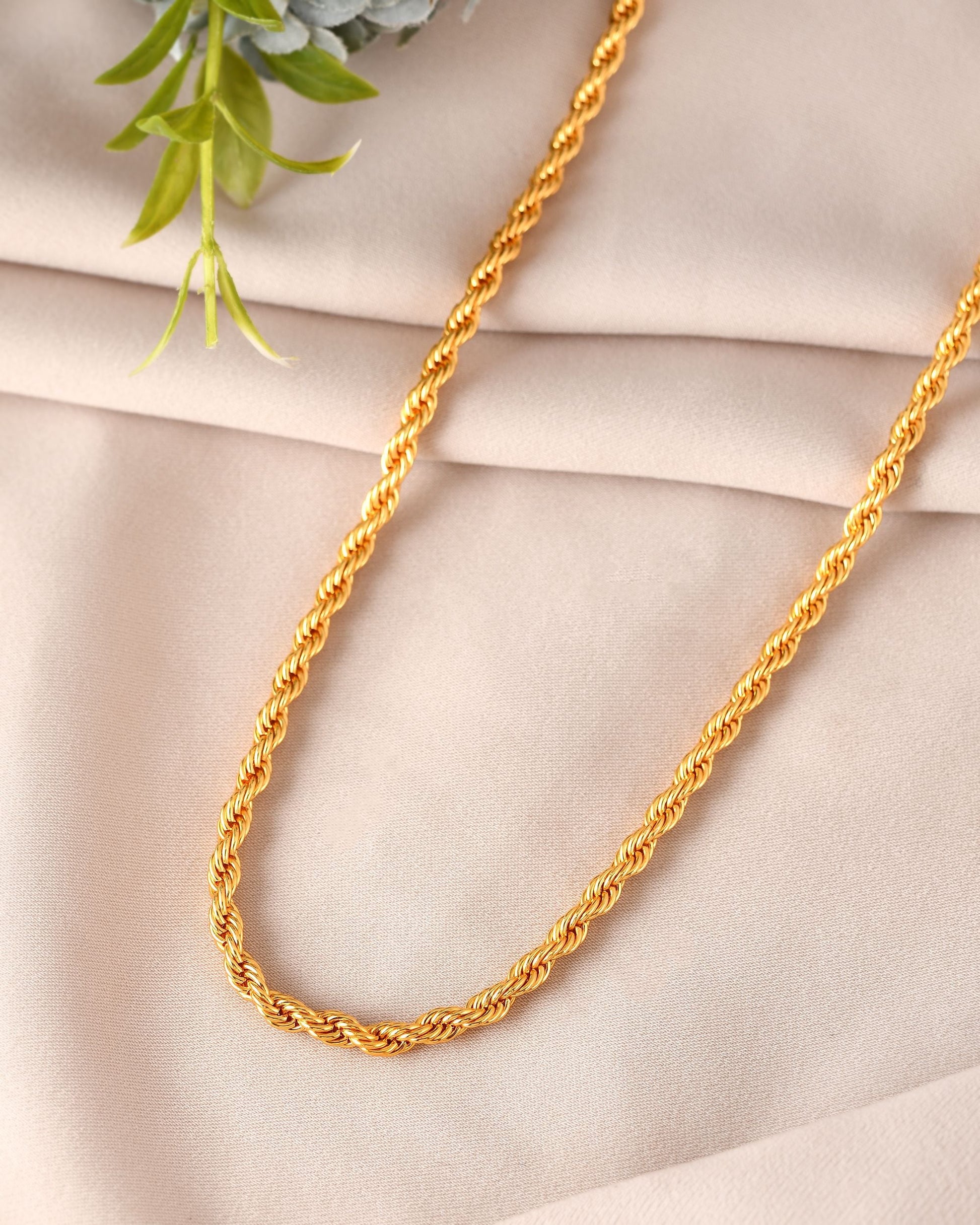 VOJ Gold Polished Twisted Stainless Steel Chain For Men - Swadesiicart