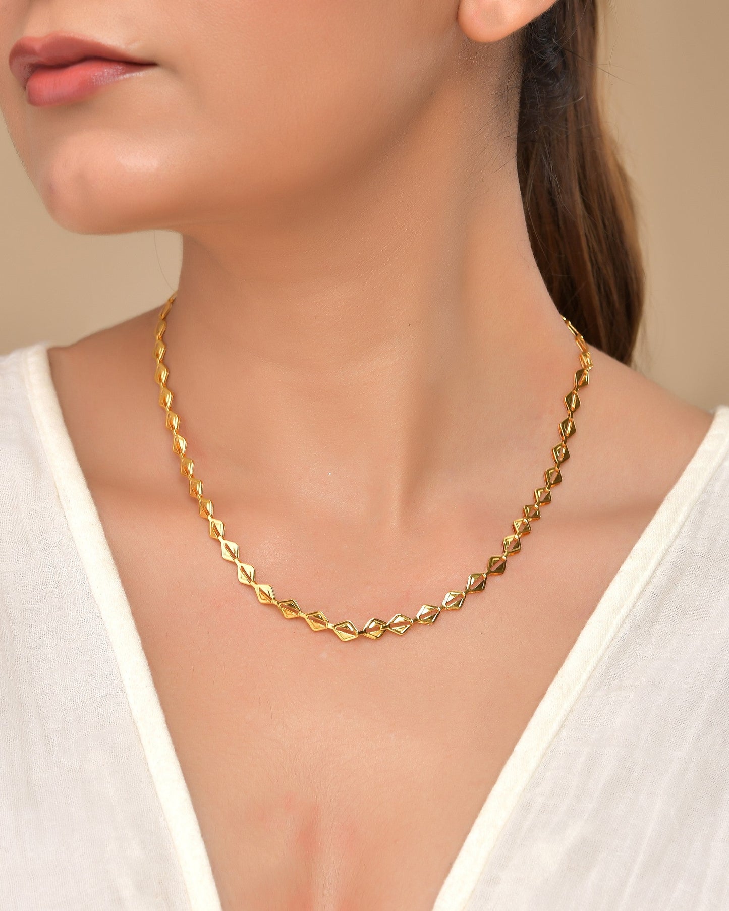 VOJ Gold Polished Geometrical Shaped Stainless Steel Chain For Women - Swadesiicart